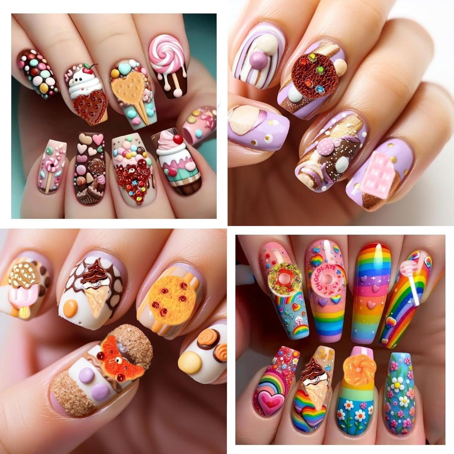 3D Mixed Lollipops Candy Nail Charms, Cute Colours Candy Food Charms Hollow Chocolate Donut Charms for Nails Art Designs, Kawaii Biscuits Chocolate Nail Art Decorate DIY Crafts Accessories