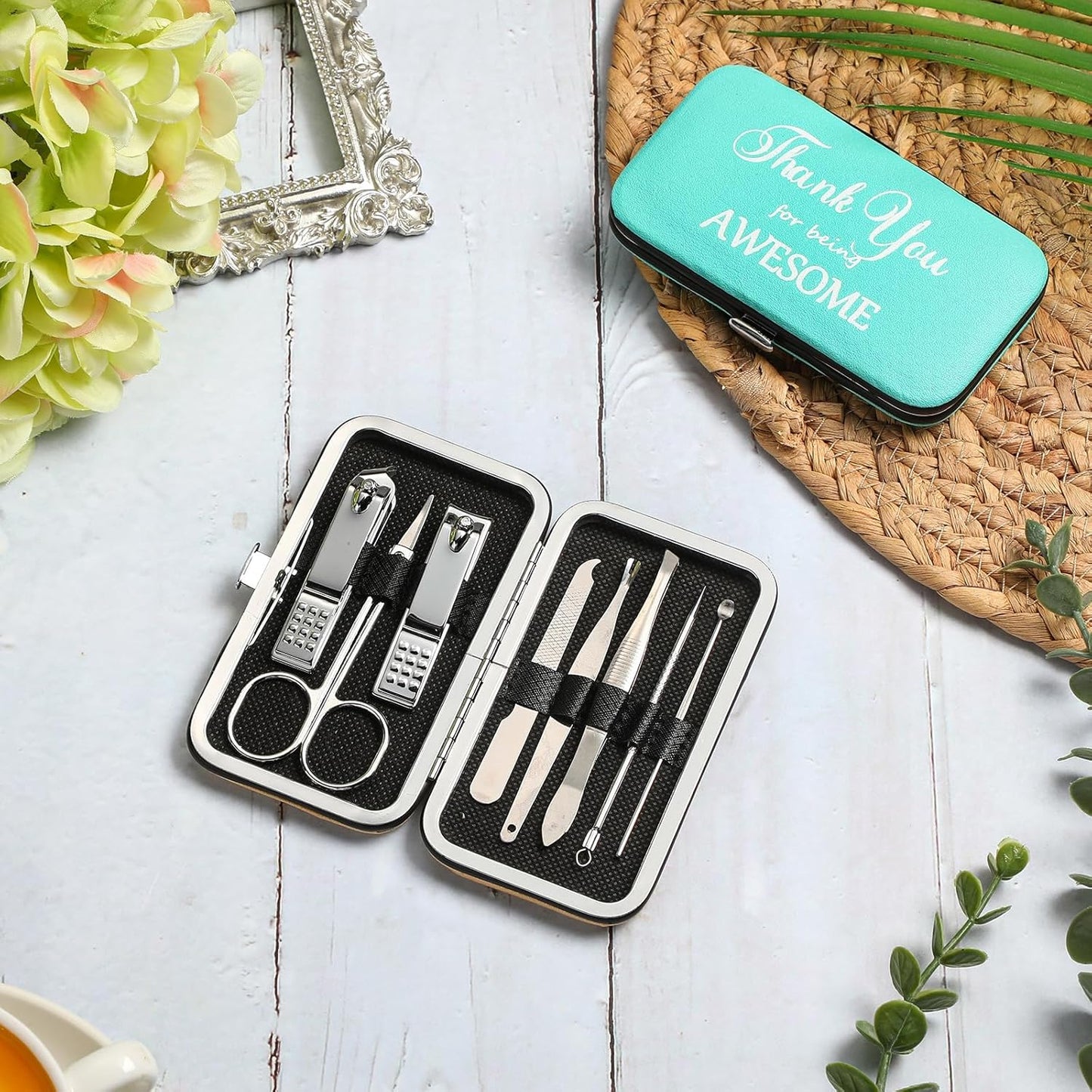 Therwen 24 Sets Manicure Set Nail Clippers 8 in 1 Stainless Steel Grooming Nail Kit Thank You Appreciation Gift Professional Pedicure Tool for Men Women Personal Care(Sky Blue)