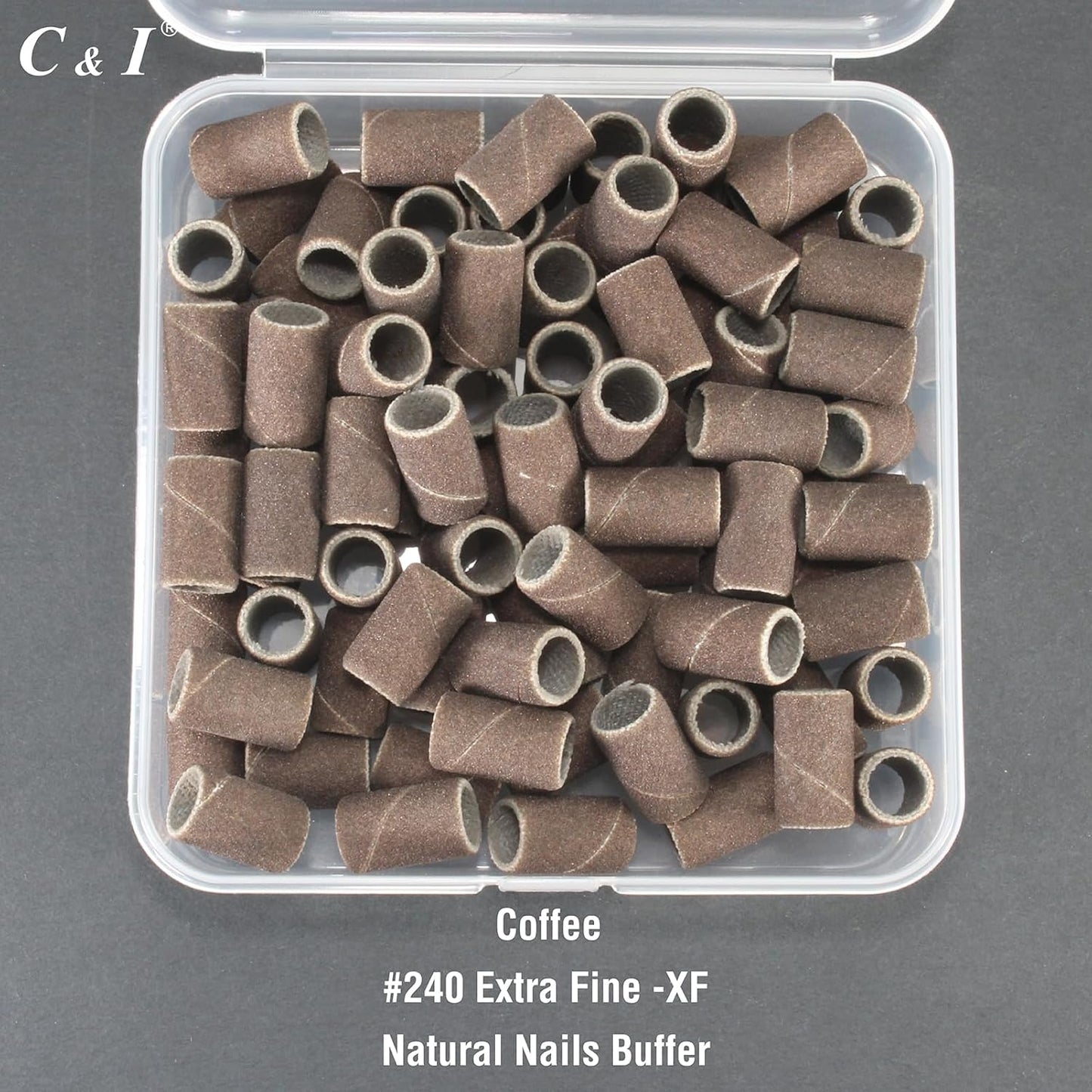 C & I Nail Sanding Bands 100 PCS Plus Upgrade Mandrel 1 PC, Nail Drill Bits for Acrylic Gel Nails Remove, Natural Nails Buffer for Nail Prep and Nail Shiner (Coffee, #240 Extra Fine)
