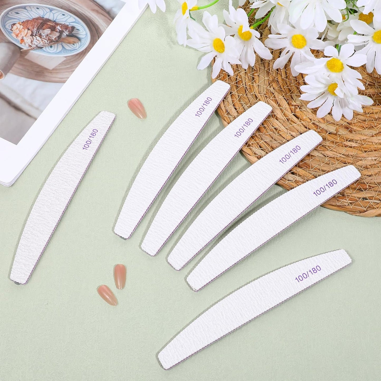 150Pcs 100/180 Nail File Sanitize Nail Files and Buffers Double Side Coarse for Acrylic Natural Extension Nails Emery Boards Manicure Tool for Acrylic Nails Toenails Removal Manicure Salon Home