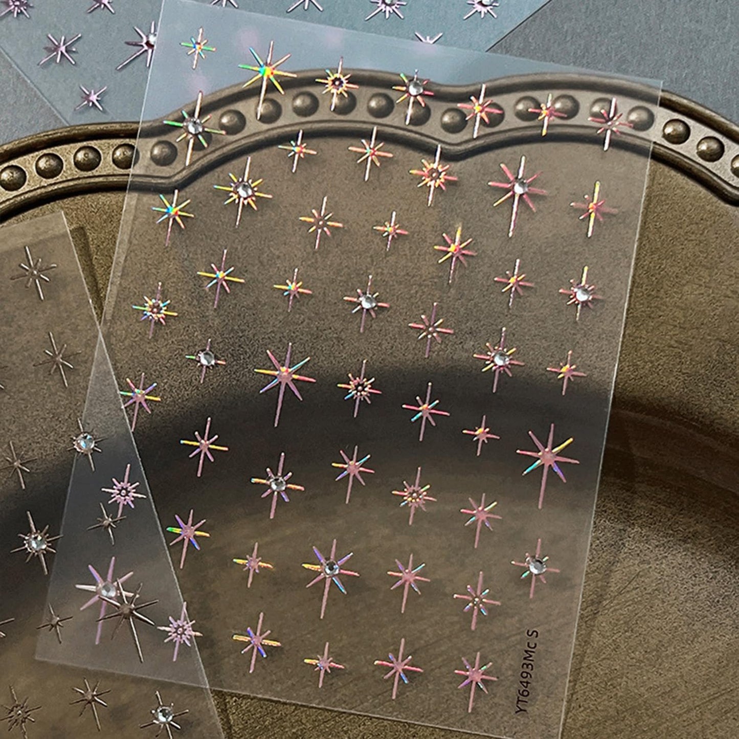 Shiny Star Nail Stickers for Nail Art 3D Glitter Colorful Star Luxury Rhinestones Nail Design Stickers Starlight Nail Decals Nails Supply Manicure Sliders for Nails Decoration 6 Sheets