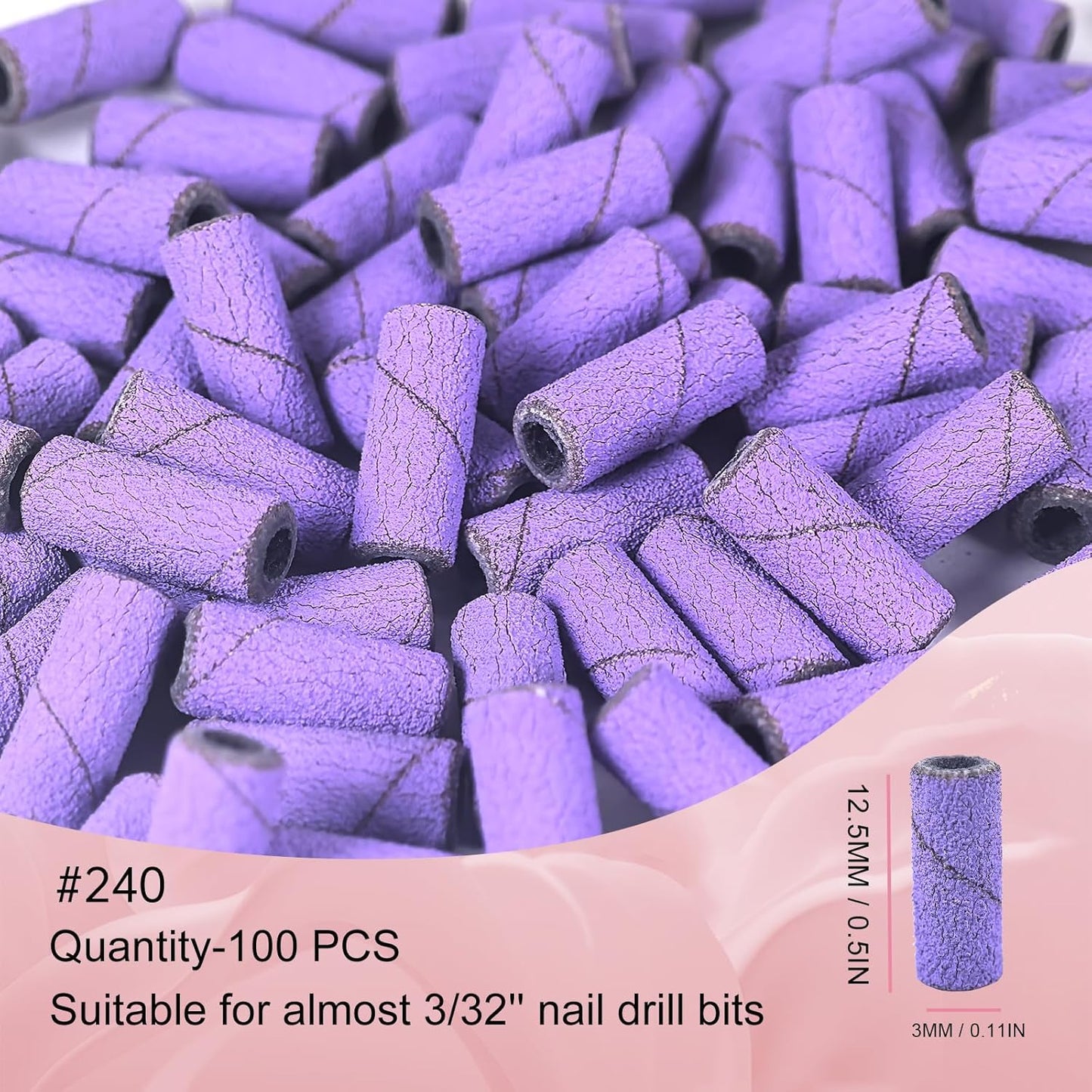 Small Sanding Bands Nail Drill Bits, Corfulra 240 Extreme Fine Grit Nail File Sanding Bands for Nail Drill with 3.1mm Mandrel Bit, 100Pcs Mini Sanding Bands for Natural Nails, Cuticles, Purple
