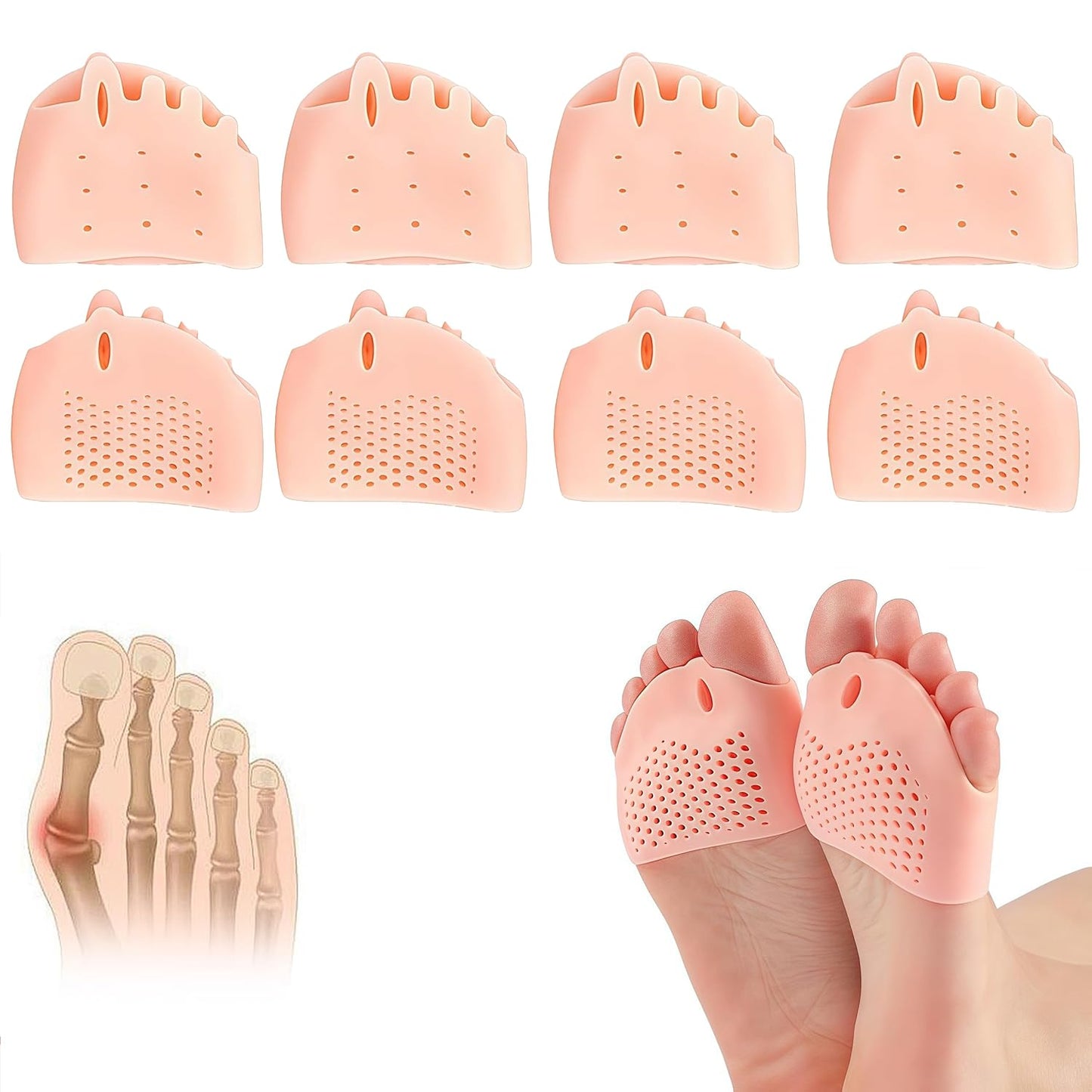 4 Pairs Silicone Toe Separator,2025 New Toe Separators for Women& Men,Gel Toe Spacers for Overlapping Toes, Breathable Foot Corrector, Bunion Relief and Alignment (Pink)