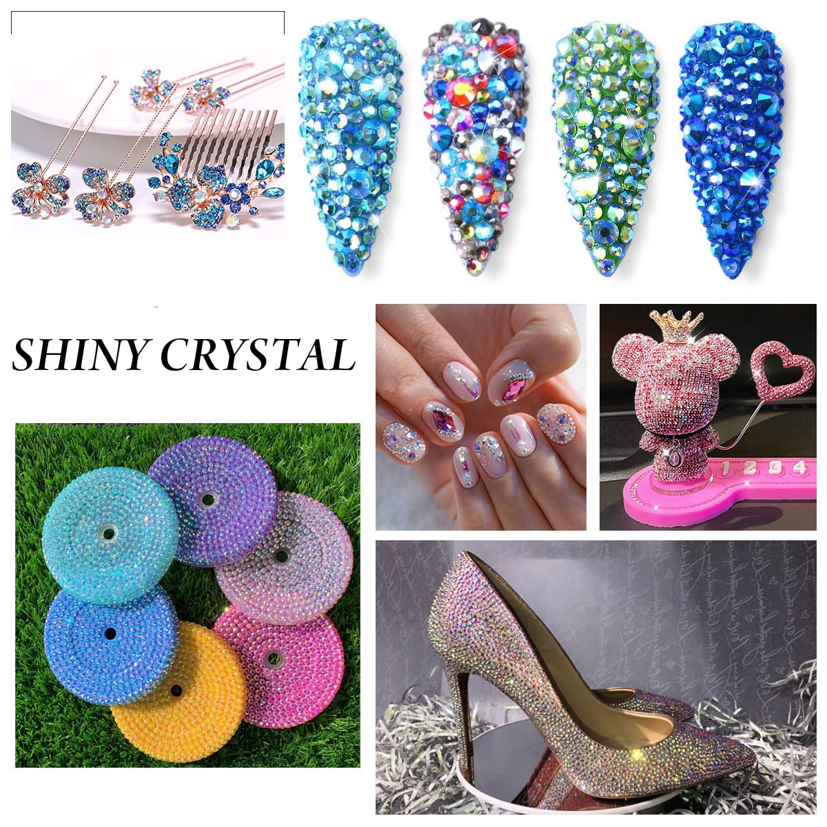 Rhinestones Crystals Rhinestones for Crafts Nail Rhinestones Glass Flatback Nail Gems and Rhinestones for Nails Art Makeup Bags Shoes Decoration DIY(SS6, 1440pcs, Sapphire AB)