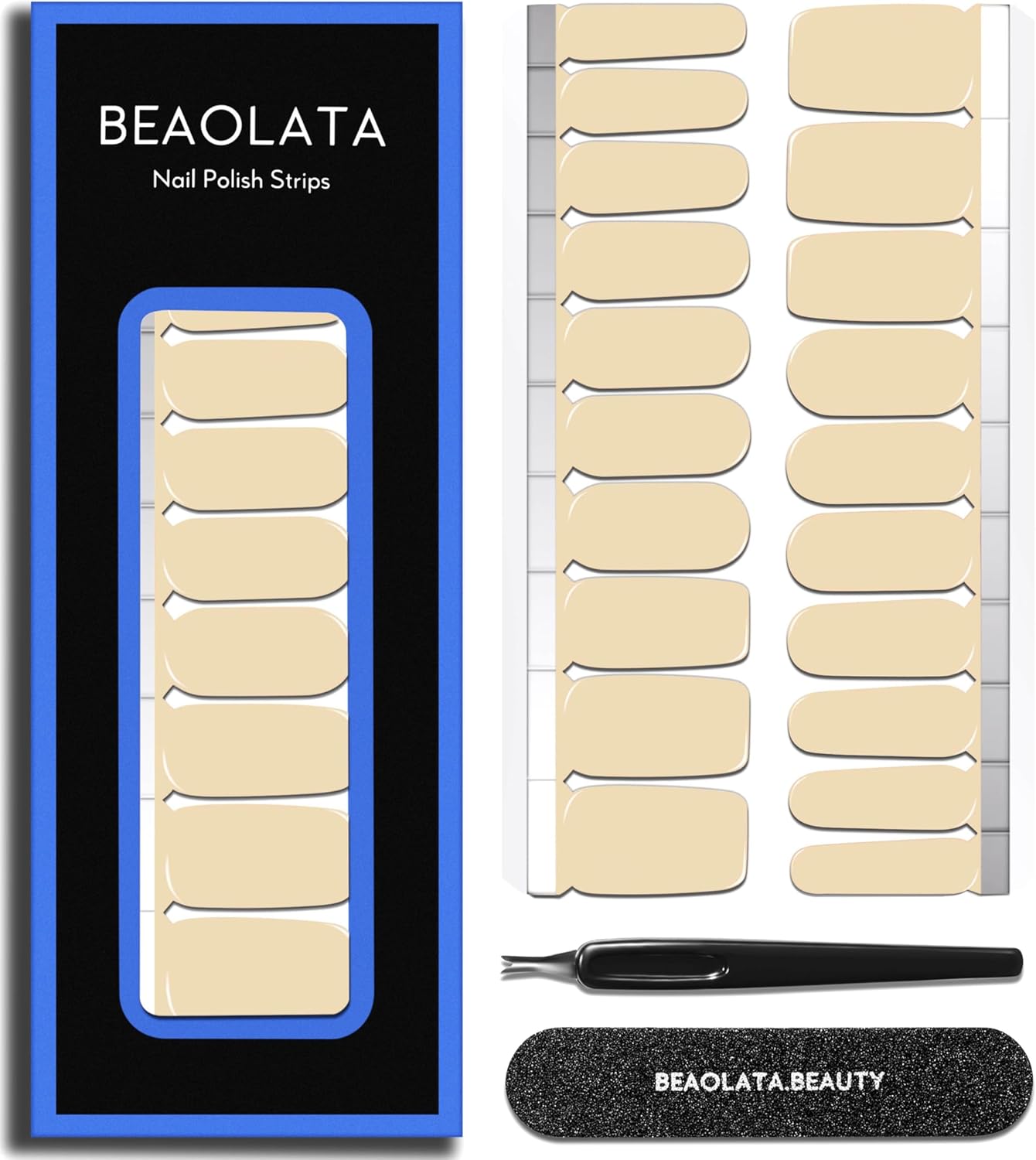 Nail Polish Strips Long Lasting, 20Pcs Wraps, Easy Apply& Remove Salon Quality Gel Nail Stickers (Sand Light Beige)