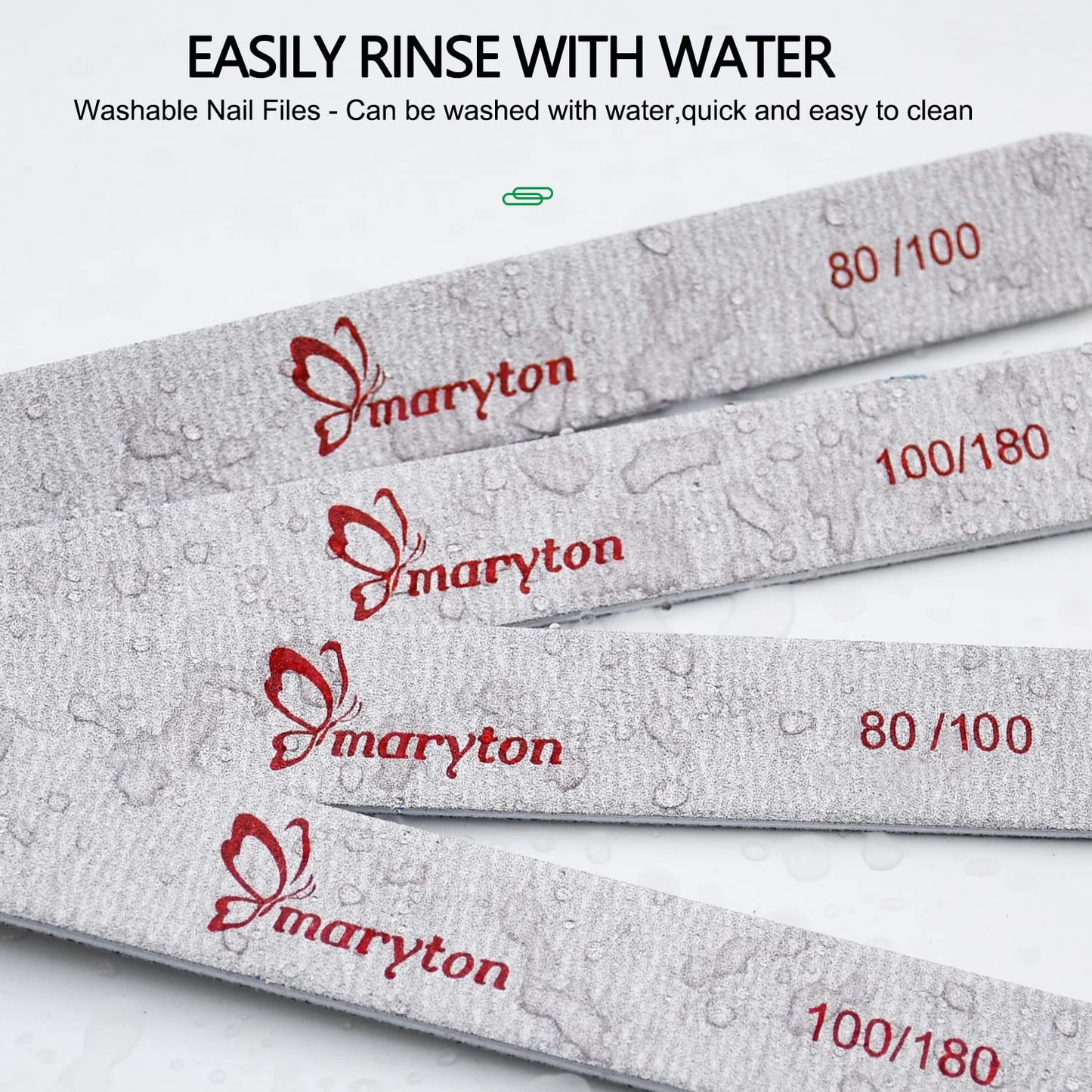 Maryton Coarse Nail File 80/100 Grit Emery Boards for Poly Gel Acrylic Nails, 12 PCS Professional Double Sided Wood Finger Nail Files Set Manicure Tools