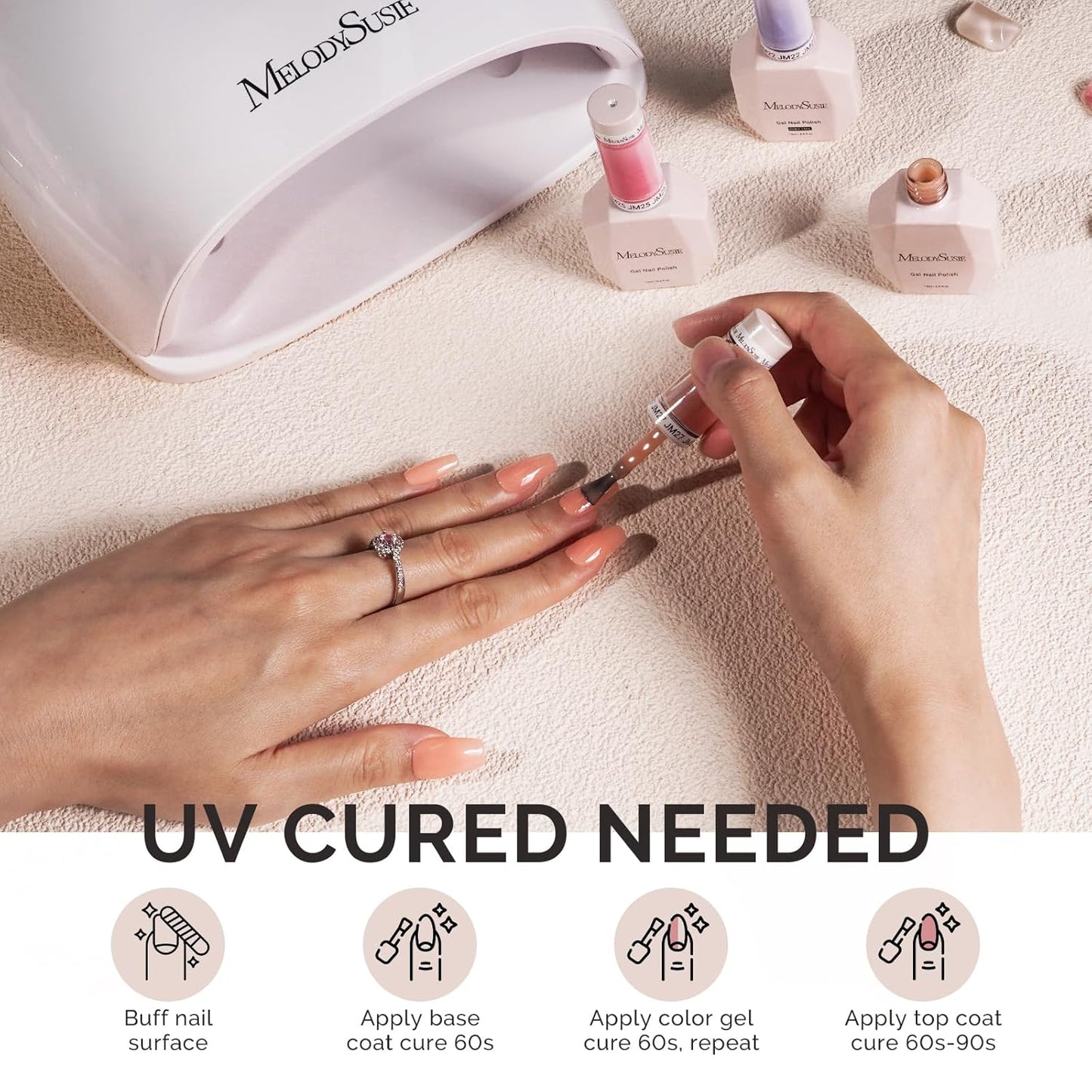 MelodySusie Pink Gel Nail Polish, 0.5Fl.oz Jeweliver Jelly Gel Nail Polish Translucent Peach Color Pastel Soak Off UV LED Light Cure Nail Art Gift Manicure JDZ63