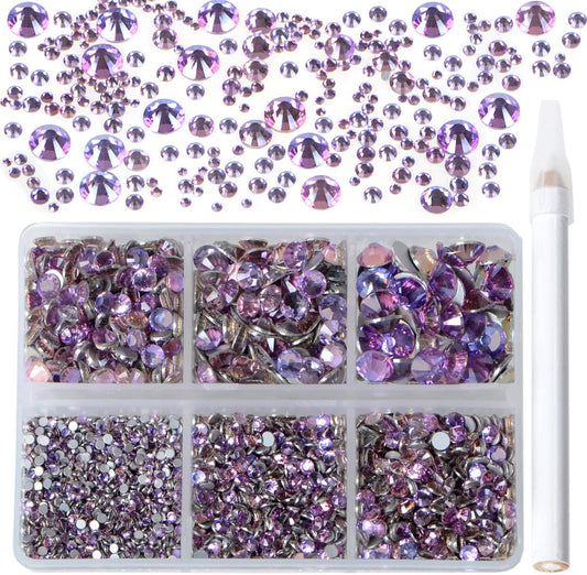 Bymitel 5000 Pieces 6 Mixed Sizes Glue Fix on Glass Rhinestones Round Crystal Gems Flatback for DIY Jewelry Making with one Picking Pen(6-Sizes 5000PCS, Green Pink)