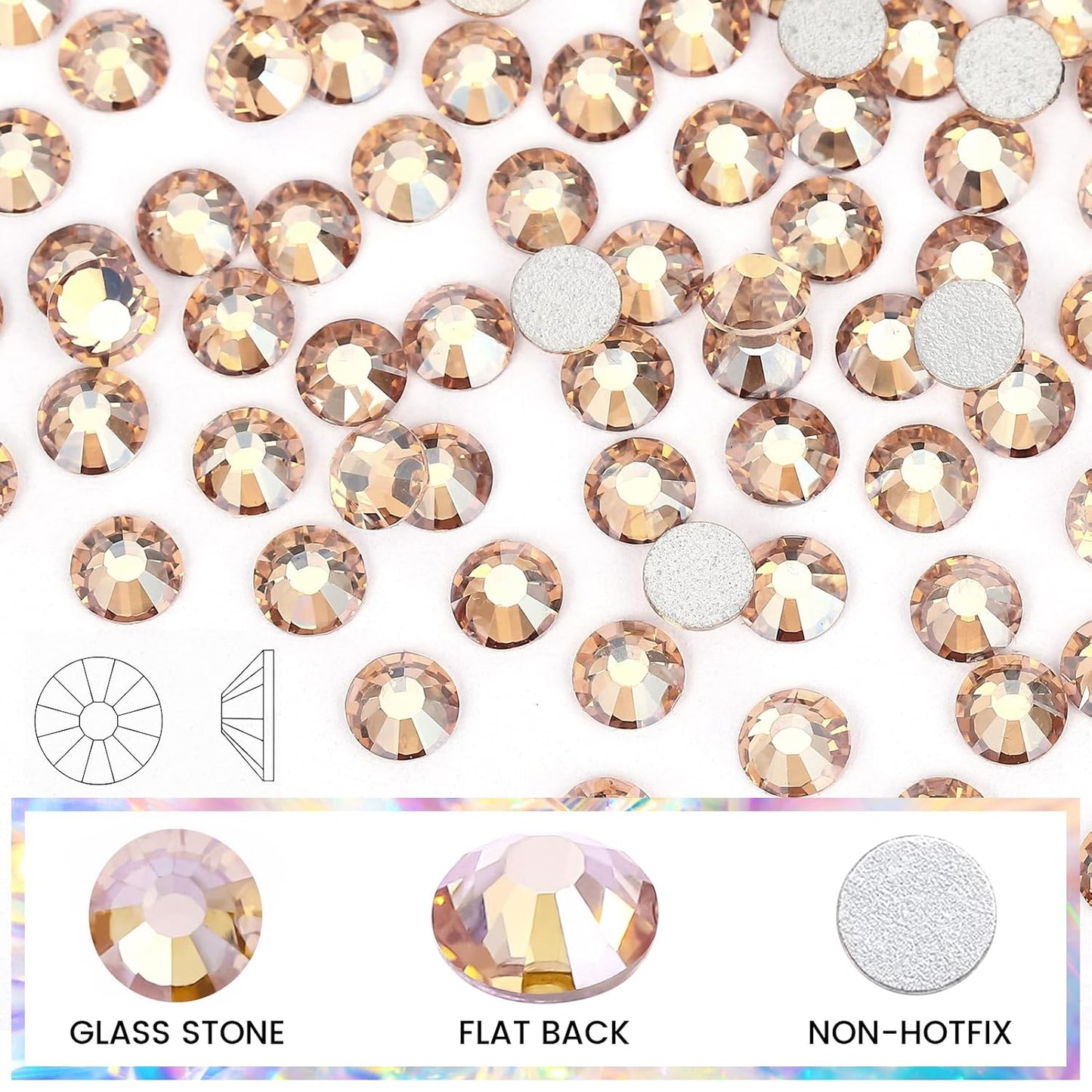Novani Crystal Rhinestones, Flatback Loose Gemstones 288pcs Glass Rhinestones for Clothes Shoes Crafts Makeup Nail Art and DIY Decorations(SS30, Golden Shadow)