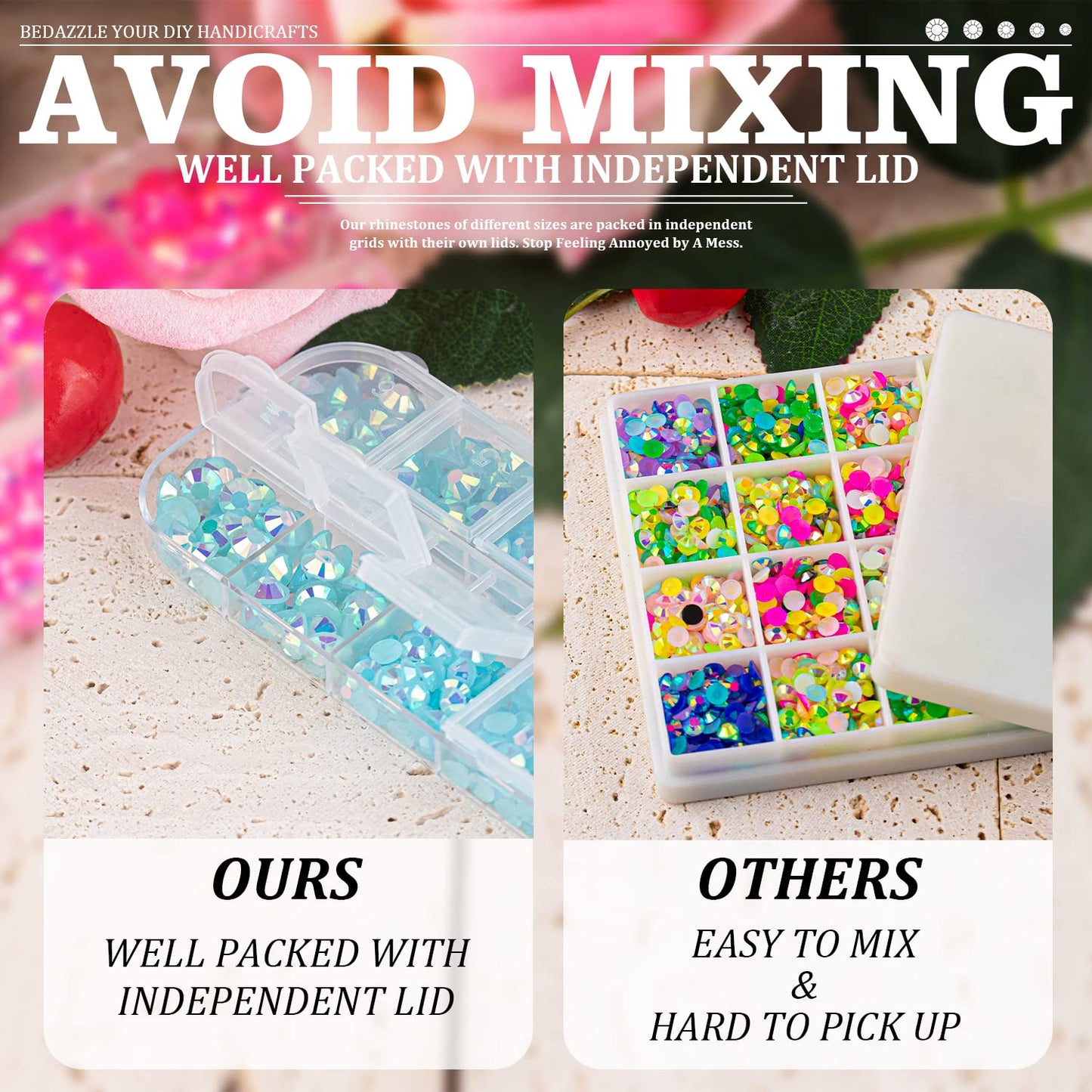 5000PCS Resin Rhinestones with Tweezers for Crafting, 2/3/4/5/6mm Flatback Jelly Rhinestones, 3 Box Lake Blue AB Non Hotfix Crystal Gems for DIY Crafts Mugs Tumblers Clothes Makeup Nail