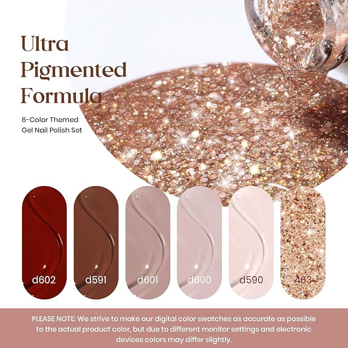Beetles Fall Gel Nail Polish - 6 Colors Burgundy Brown Neutral Grey Plum Gel Polish Set, Soak Off UV LED Nail Colors for Fall and Winter Manicure
