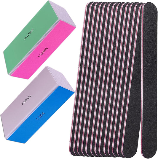 Nail File and Buffer Set, 4 Way Nail Buffers Shine Kit Professional Nail Files for Natural Nails Manicure Filer Filing Polishing Buff Nail Care Smoother Buffing Fingernail 100/120/240/600/3000 Grit