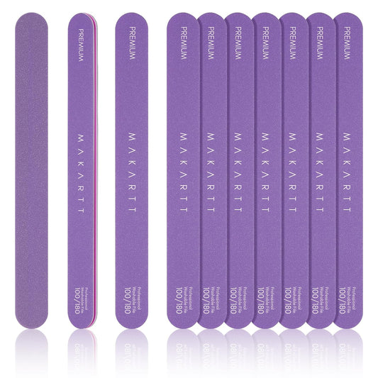 Makartt Nail File - 100/180 Grit Emery Boards for Nails, 10pcs Professional Dual-Sided Fingernail Files for Natural Acrylic Nails, Reusable Nail Care Manicure Set for Salon & DIY Use, Purple