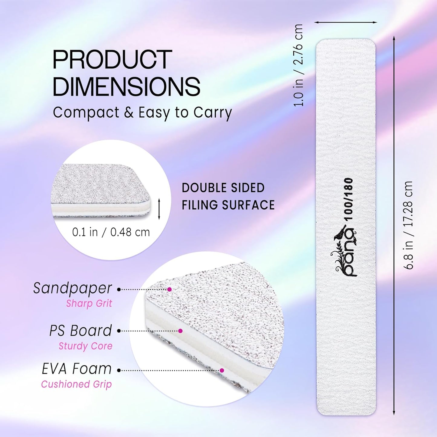 10PCS Jumbo Size PANA Professional Double Sided Nail Files - Zebra, 100/180 Grit - Emery Board Nail Buffering File Manicure Pedicure Nail Polisher Washable