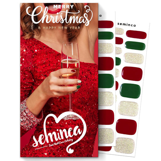 Semi Cured Gel Nail Strips-Easy Apply Christmas Gel Nail Stickers Holiday Semi Cured Manicure Strips with Sparkling Xmas Designs (Classic Yule)