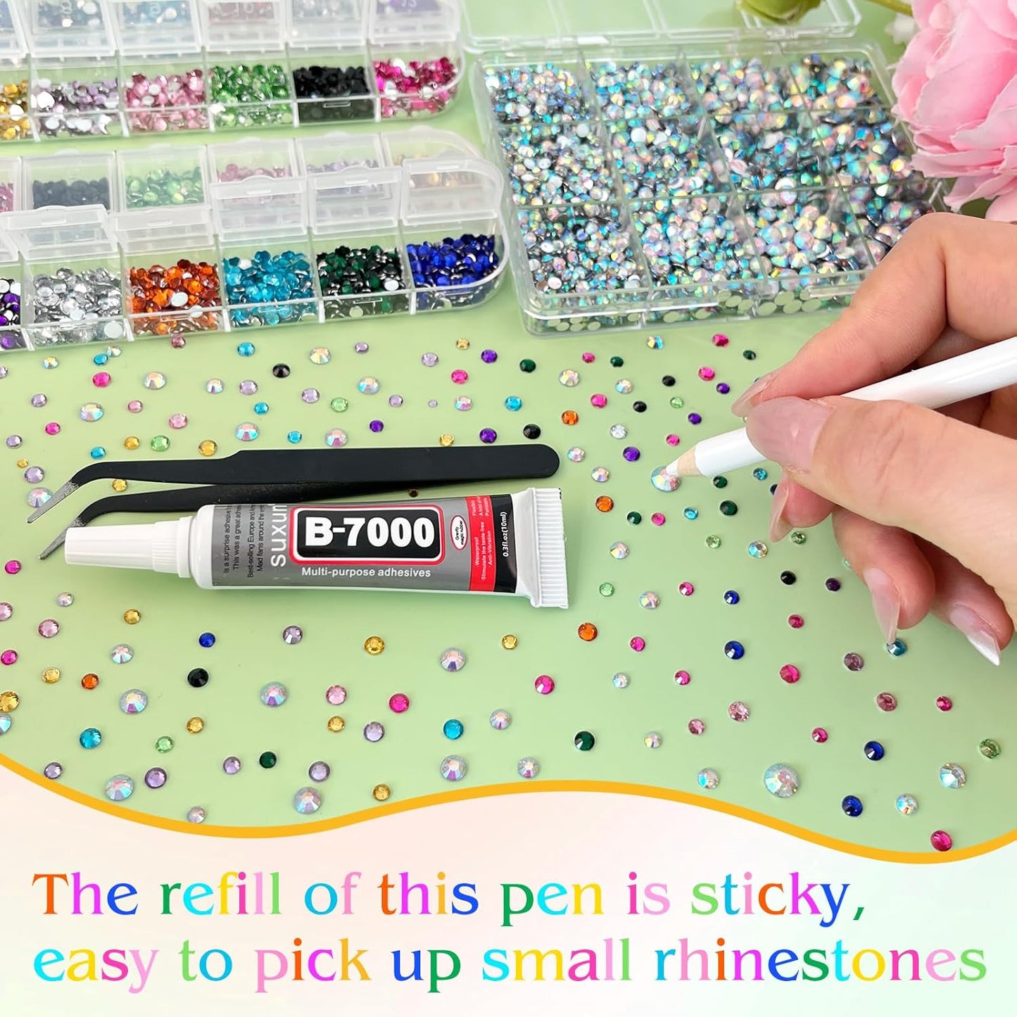 ASTARON Colorful Resin Rhinestones for Crafting, 2mm-6mm Mixed Flatback Resin Gemstones for Crafts Gems Bulk Jelly AB Bedazzling Diamonds with Glue for Nails, Tumblers, Mugs Decoration