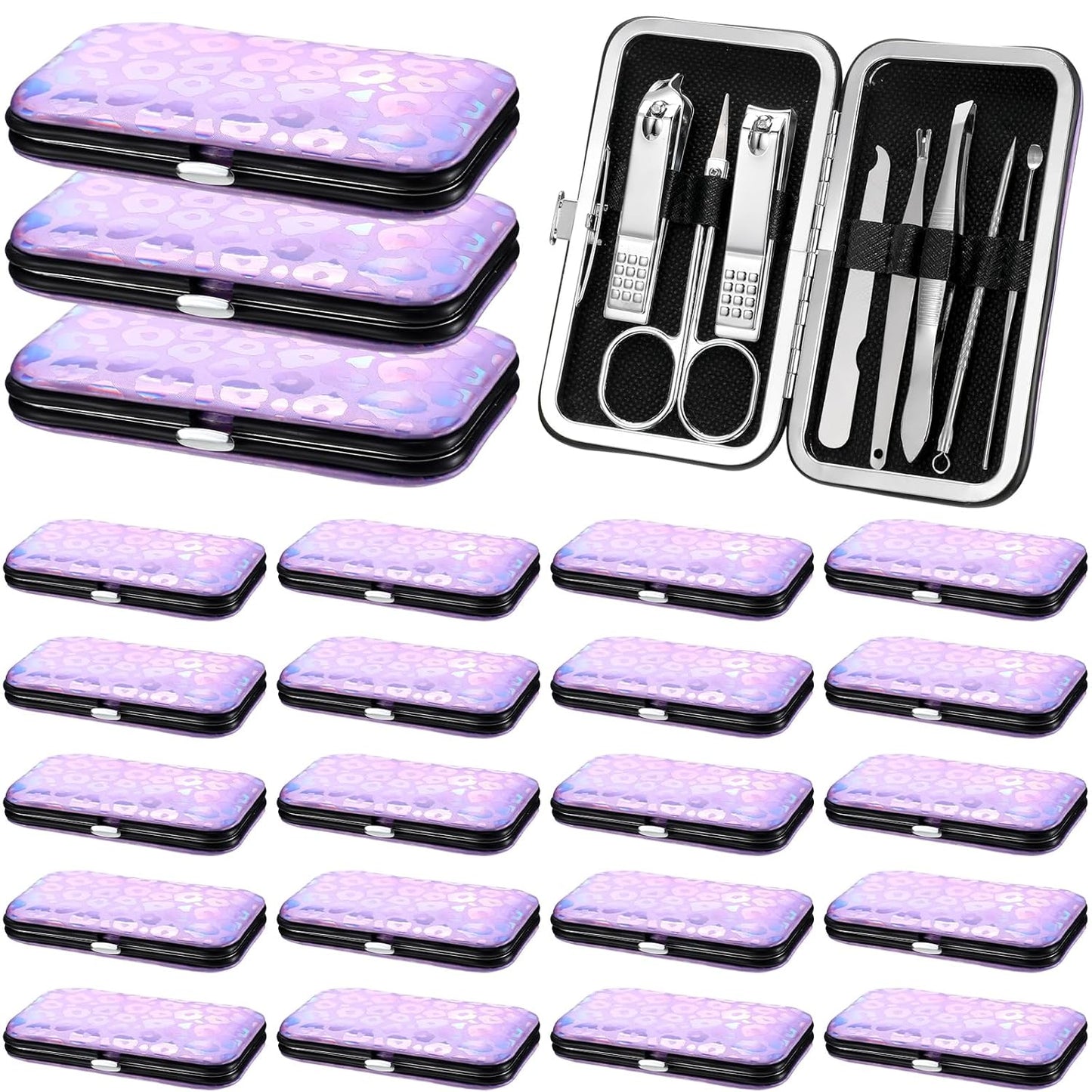 Lasnten 24 Set Christmas Manicure Set Bulk Nail Clippers Grooming Nail Kit Stainless Steel Professional Pedicure Kit Pedicure Tools with Travel Case Gifts for Xmas Men Women(8 in 1,Laser)