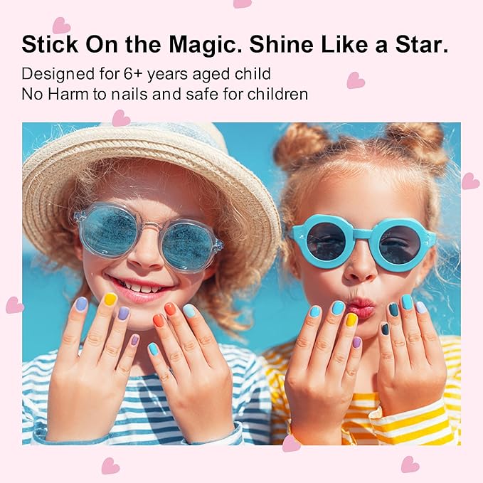 DANNI & TONI Kids Gel Nail Strips Clouds Stars Purple Glitters Salon-Quality Peel & Stick Manicure for Children (Age 6+)– Safe, Long-Lasting, Easy to Apply |Purple Dream