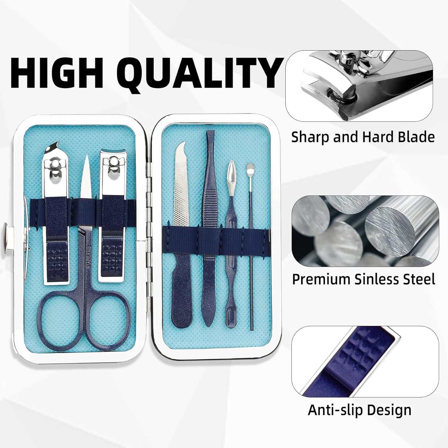 Manicure Kit for Men Women Nail Clippers Pedicure Tools Kit Travel Nail File Toe Set Finger Grooming Kits Christmas Birthday Gifts Ideas Stocking Stuffers Kids Adults Teens Boys Girls Friends(Blue)