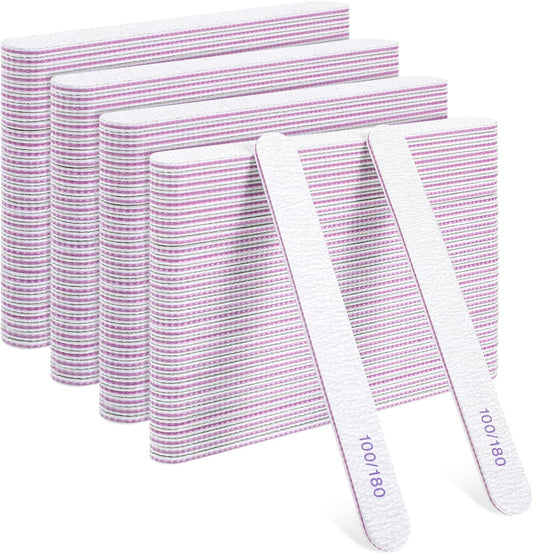 125 Pcs Nail Files 100/180 Grit Double Sided Emery Boards Professional Reusable Nail Buffers for Natural Nails and Acrylic Nails Home and Salon Use