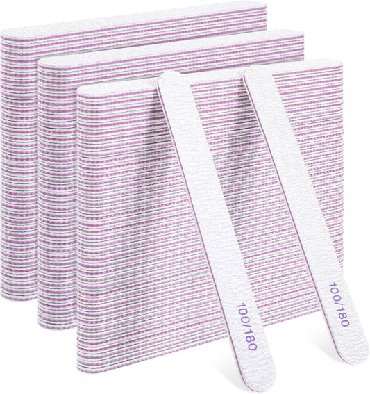 150 Pieces 100/180 Grit Nail Files, Double Sided Emery Boards Professional Washable Reusable Nail Buffers Manicure Tools Emery Board Nails Files for Natural Acrylic Nails, Home and Salon Use