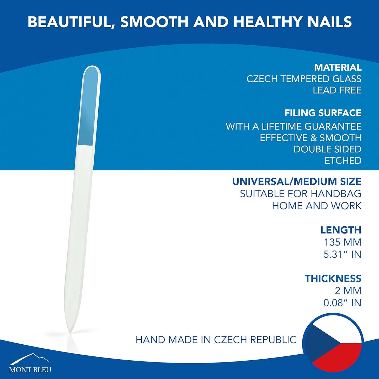 Mont Bleu Gift Set of 5 + 1 free Glass Nail Files hand decorated with crystals - womens gifts - Handmade gifts - Czech Tempered Glass - Best Crystal Nail Files Kit for Natural Nails