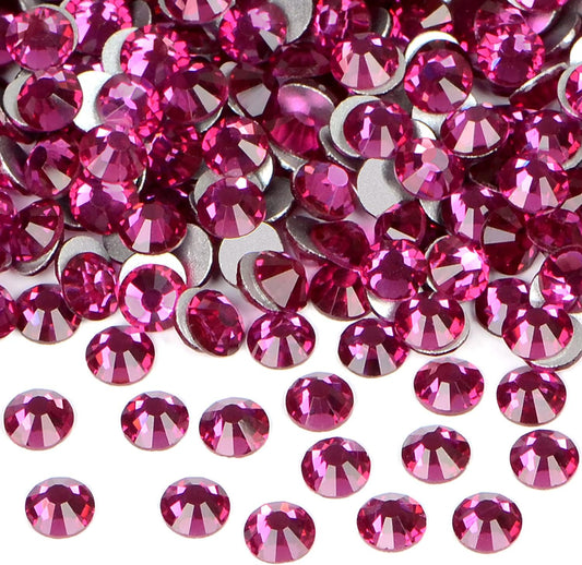 2880PCS Art Nail Rhinestones Non Hotfix Glue Fix Round Crystals Glass Flatback for DIY Jewelry Making with one Picking Pen (ss10 2880pcs, Rose)