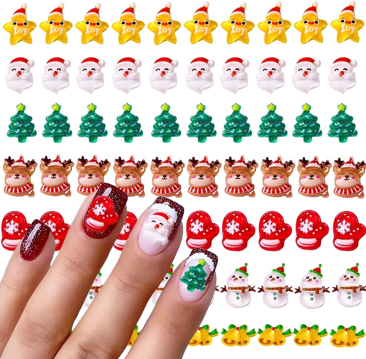 70 Pcs Santa Claus Elk Christmas Tree Snowman Acrylic Nail Art Rhinestone Charms Decoration for Women Girls
