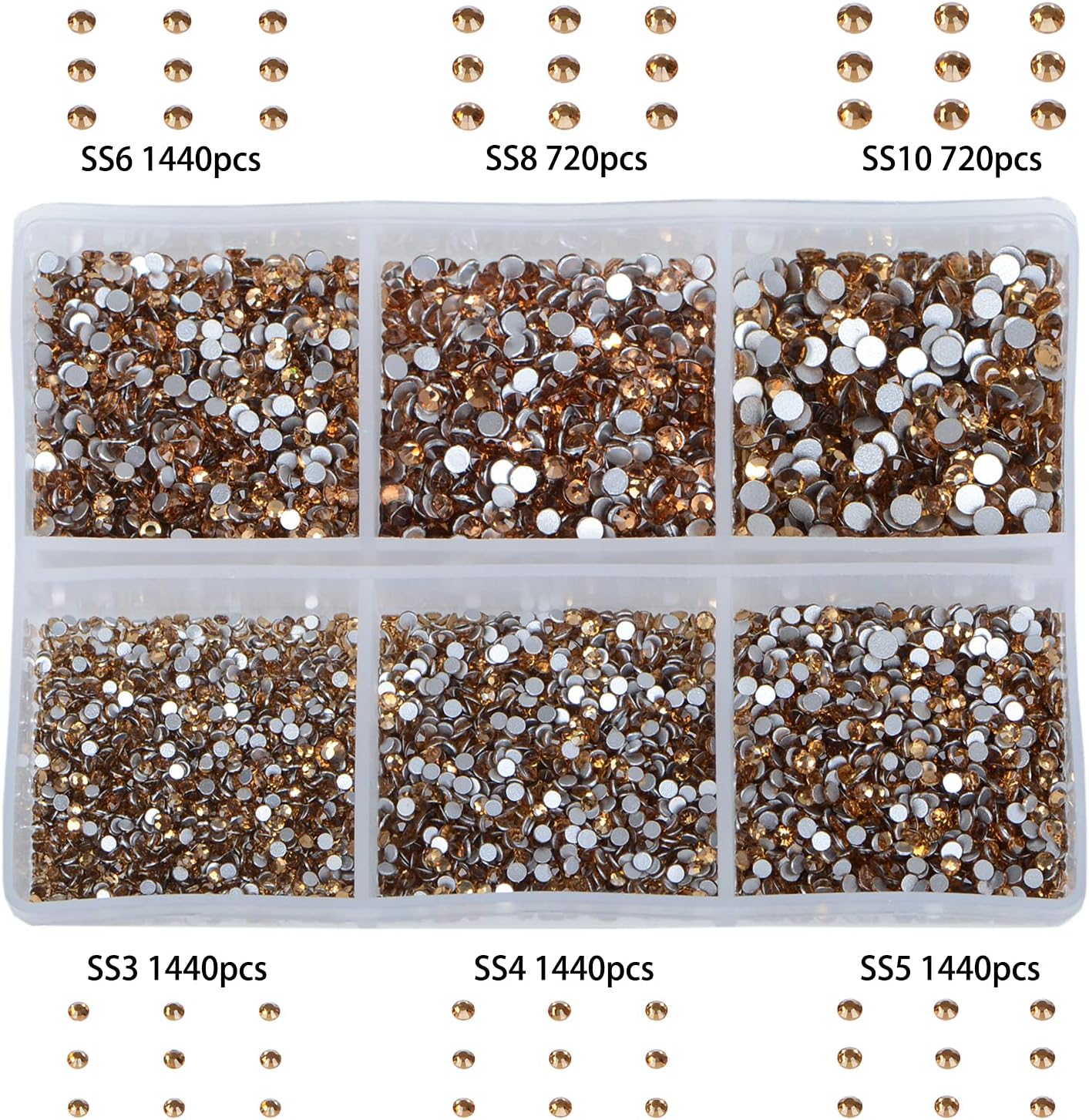 Bymitel 7200 Pieces 6 Mixed Sizes Glue Fix on Glass Rhinestones Round Crystal Gems Flatback for DIY Jewelry Making with one Picking Pen(6-Sizes 7200PCS, Lt. Topaz)
