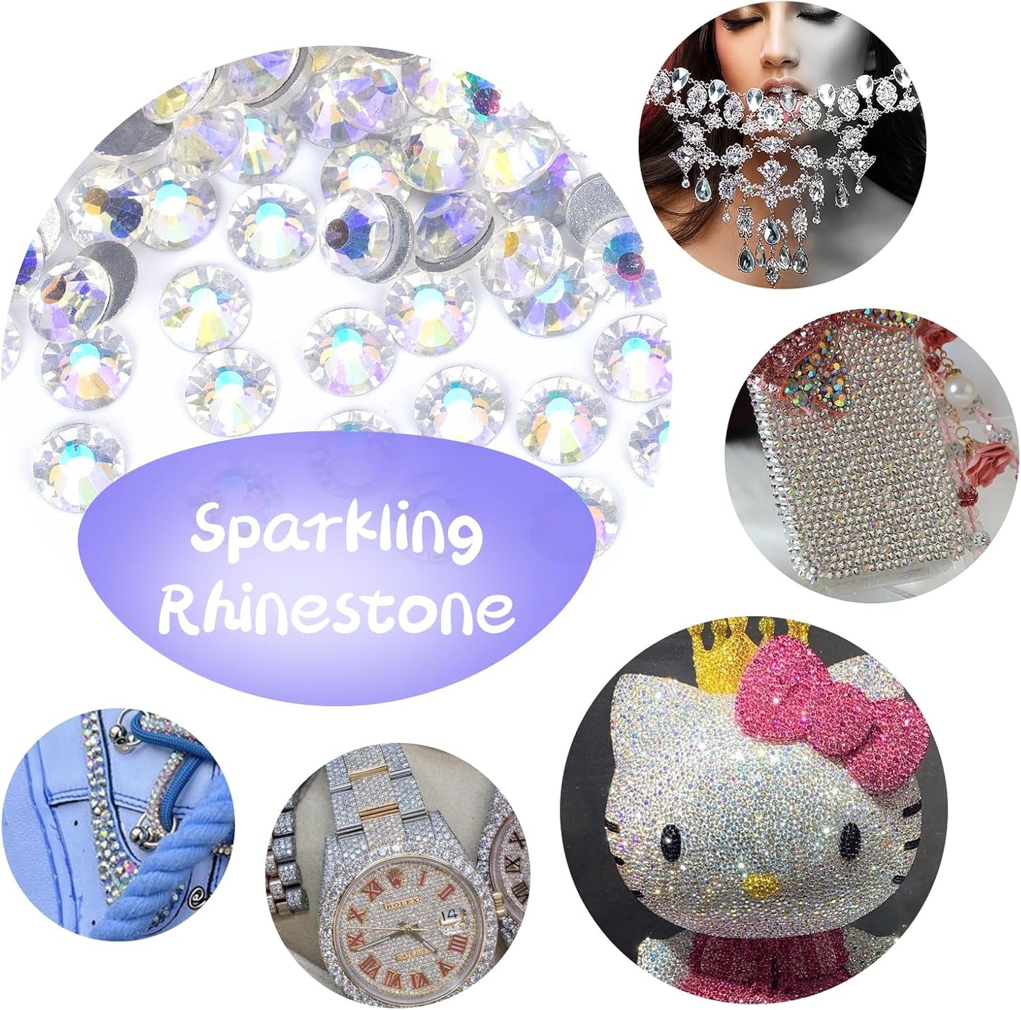 10000PCS Moonlight Rhinestones Bulk, Flat Back Crystal Glass Stone Round Gems,SS20, 4.6-4.8mm