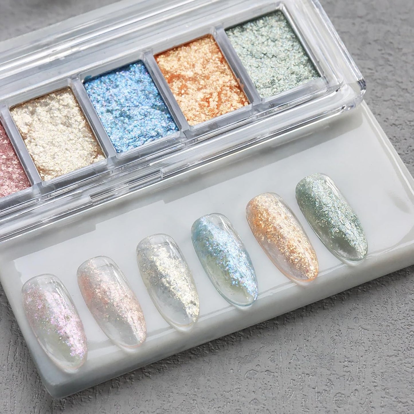 Holographic Mermaid Nail Glitter Foil Sequins 6 Colors Aurora Chameleon Nail Foil Flakes Mud Iridescent Fairy Dust Nail Powder for DIY Paillettes Manicure Nail Art Designs