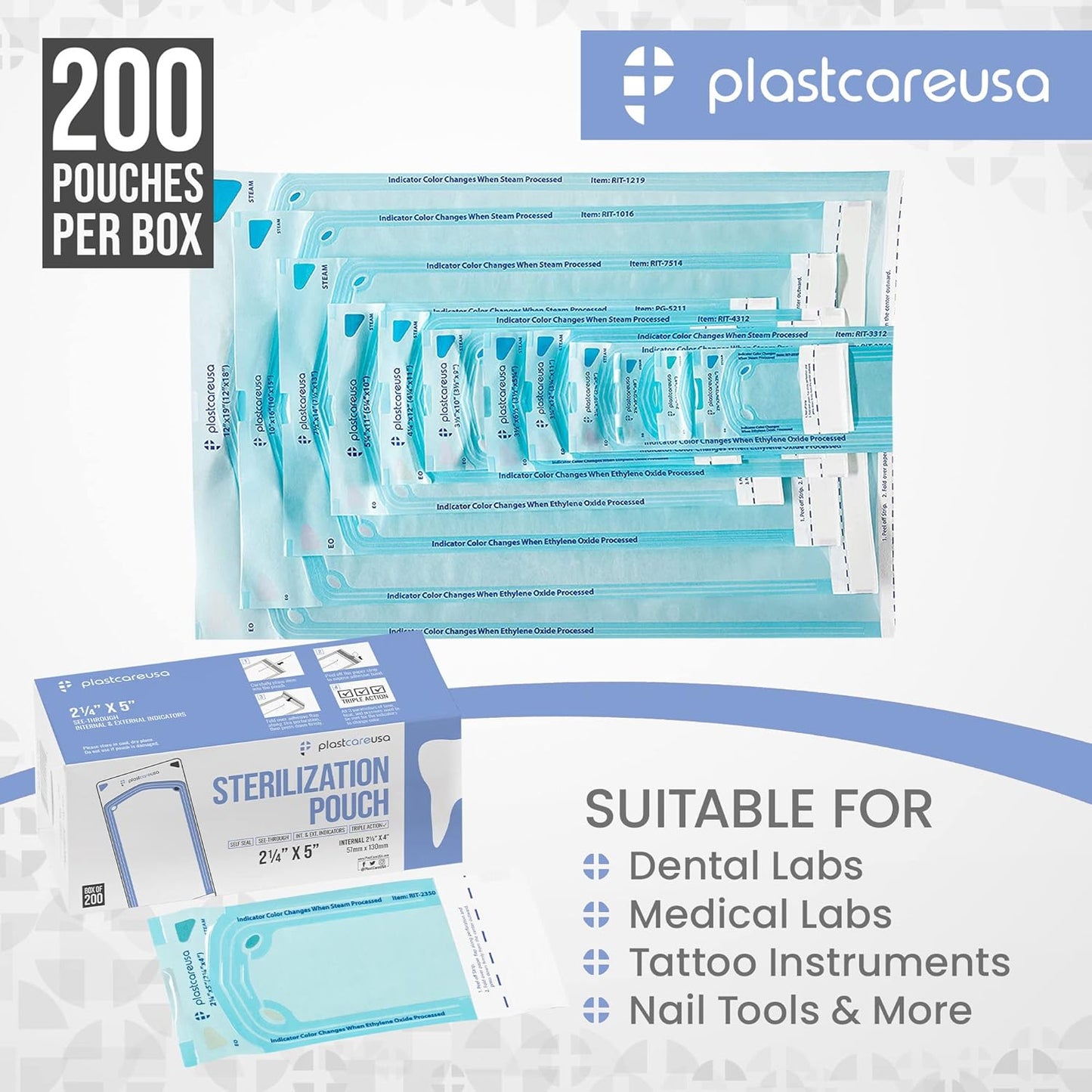 1000 2.25 x 4 Inch Self Sterilization Autoclave Pouches for Cleaning Tools, Sterilizer Bags for Dental Offices, Pouch for Dentist Tools, 5 Boxes of 200