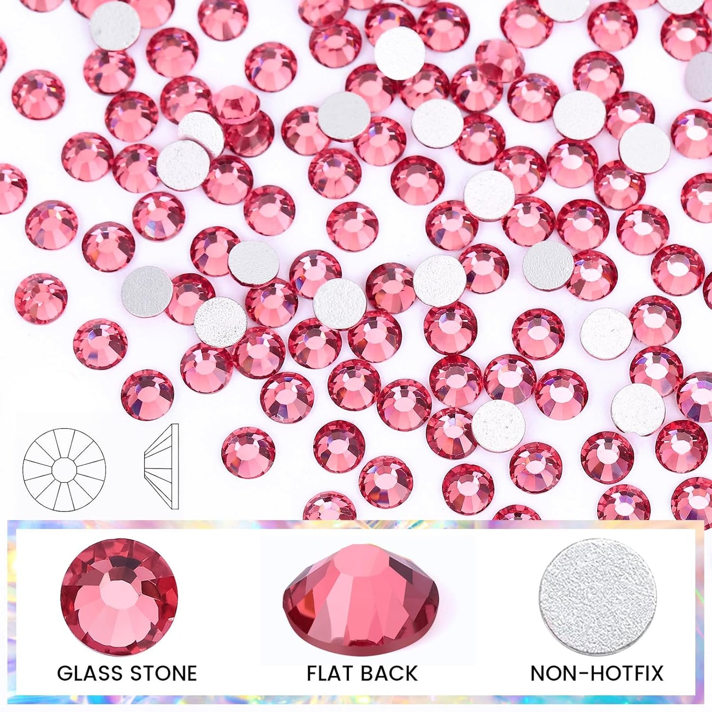 Non Hotfix Flatback Rhinestones for Crafts, Glass Nail Gems, Crystals for Makeup Bags, Shoes Decoration DIY (SS10, 1440pcs, Rose)
