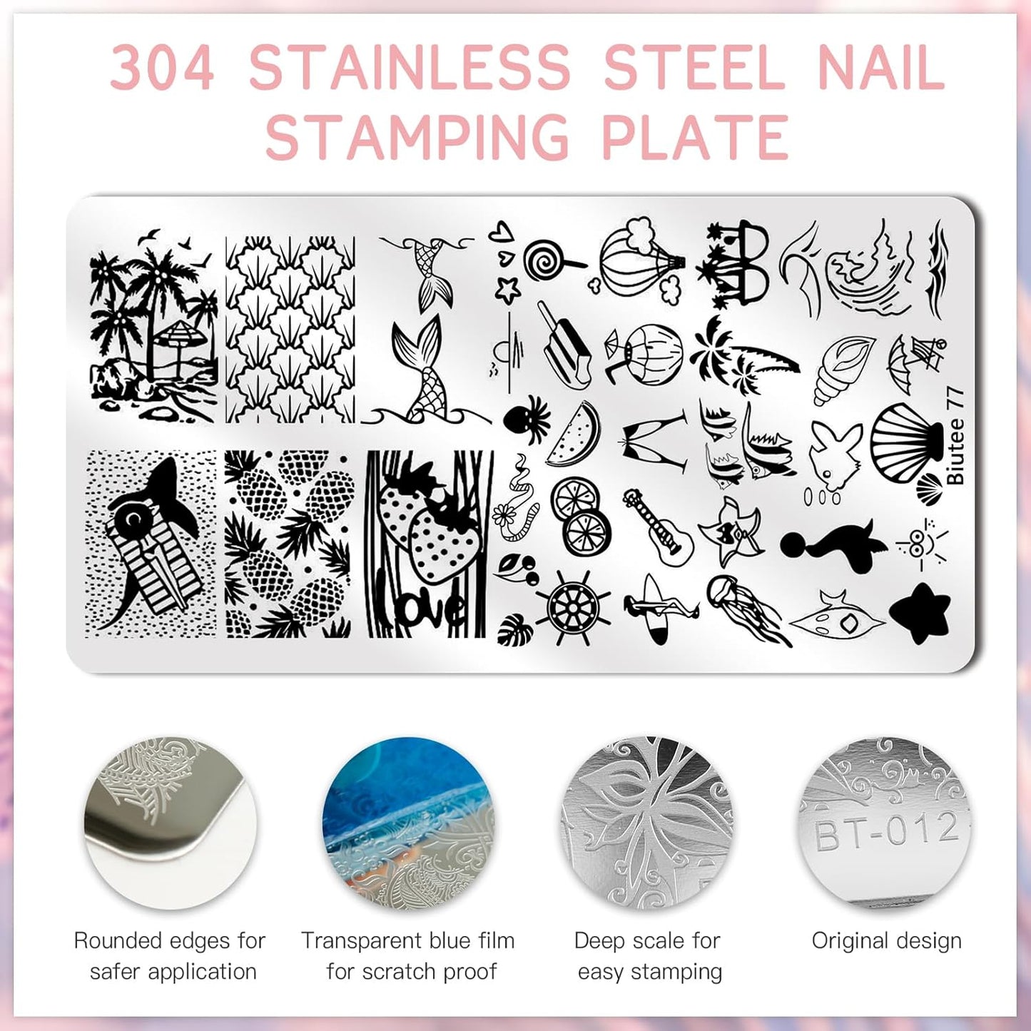 Biutee Nail Stamper Kit 22Pcs Gel Nail Stamping Kit 12Pcs Nail Stamping Plates 8Pcs Gel Stamping Polish, Silicone Stamper Scraper Flower Lace Holiday Stamp Template Halloween Christmas Gift for Women