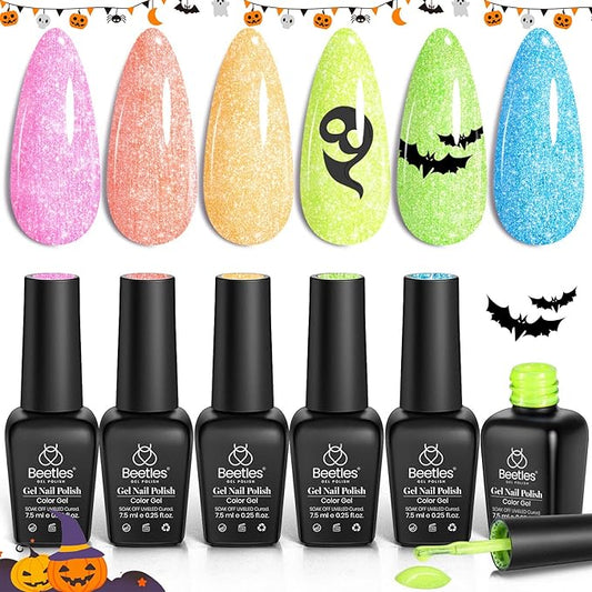 Beetles Glitter Gel Polish Set - 6 Colors Sparkling Water Shimmer Blue Green Pink Orange Glitter Neon Gel Polish Soak Off Nail Art Design Soak off Uv Gel Manicure Gift for Girls Women