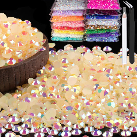 2000pcs 6mm Resin Rhinestones Bulk, Light Yellow AB Flatback Round Jelly Rhinestones Non Hotfix Crystal Gems Large Quantity Wholesale for DIY Crafts Clothes Bottles Face Makeup Manicure