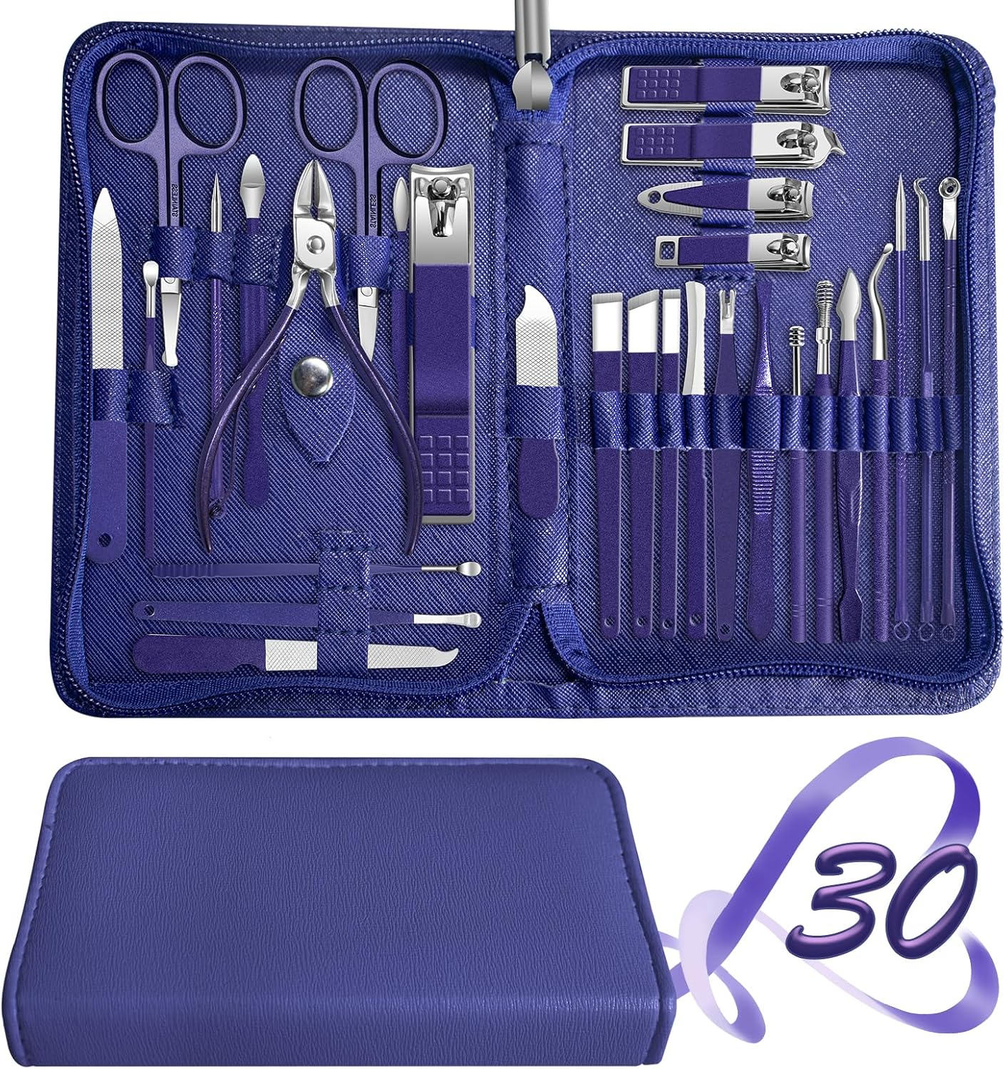 Manicure Set 30 in 1 Nail Clippers Set,Nail Manicure Kit for Women,RedFlow Toenail Clippers,Pedicure Kit,Pedicure Tools,Suitable for Travel Manicure Tools (Navy Blue)