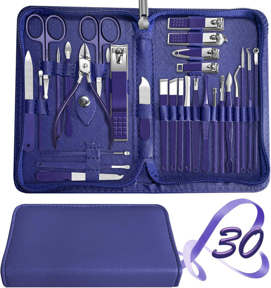 Manicure Set 30 in 1 Nail Clippers Set,Nail Manicure Kit for Women,RedFlow Toenail Clippers,Pedicure Kit,Pedicure Tools,Suitable for Travel Manicure Tools (Navy Blue)
