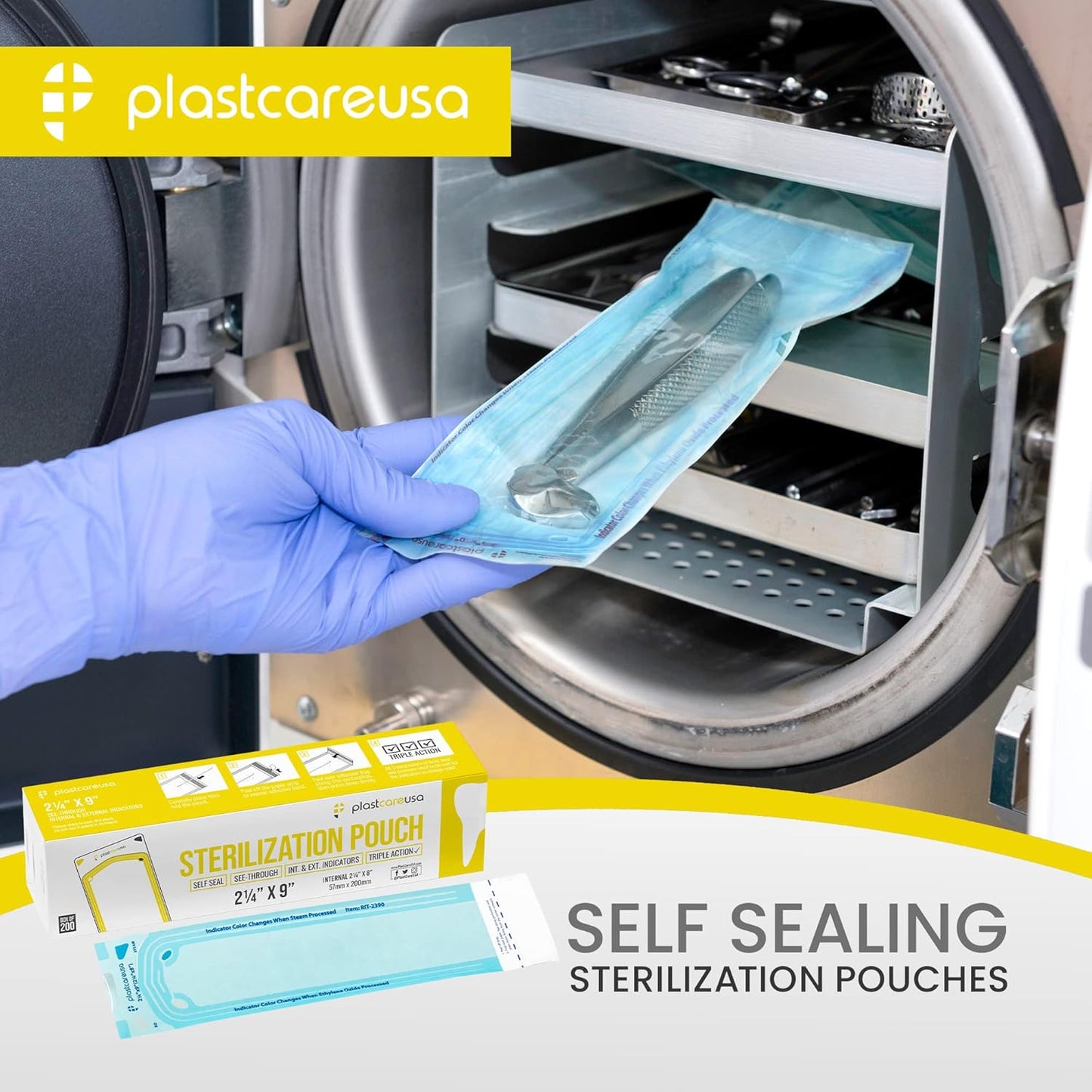 200 2.25 x 9 Sterilization Pouches, Sterilizer Autoclave Bags for Sterilizing Dental Medical Instruments and Cleaning Tools