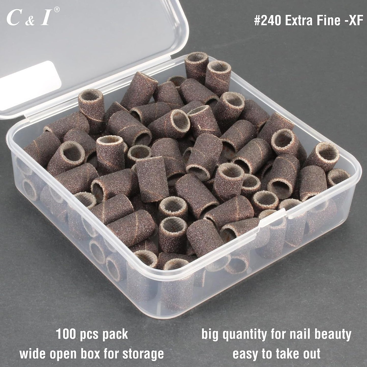 C & I Nail Sanding Bands 100 PCS Plus Upgrade Mandrel 1 PC, Nail Drill Bits for Acrylic Gel Nails Remove, Natural Nails Buffer for Nail Prep and Nail Shiner (Black, #240 Extra Fine)