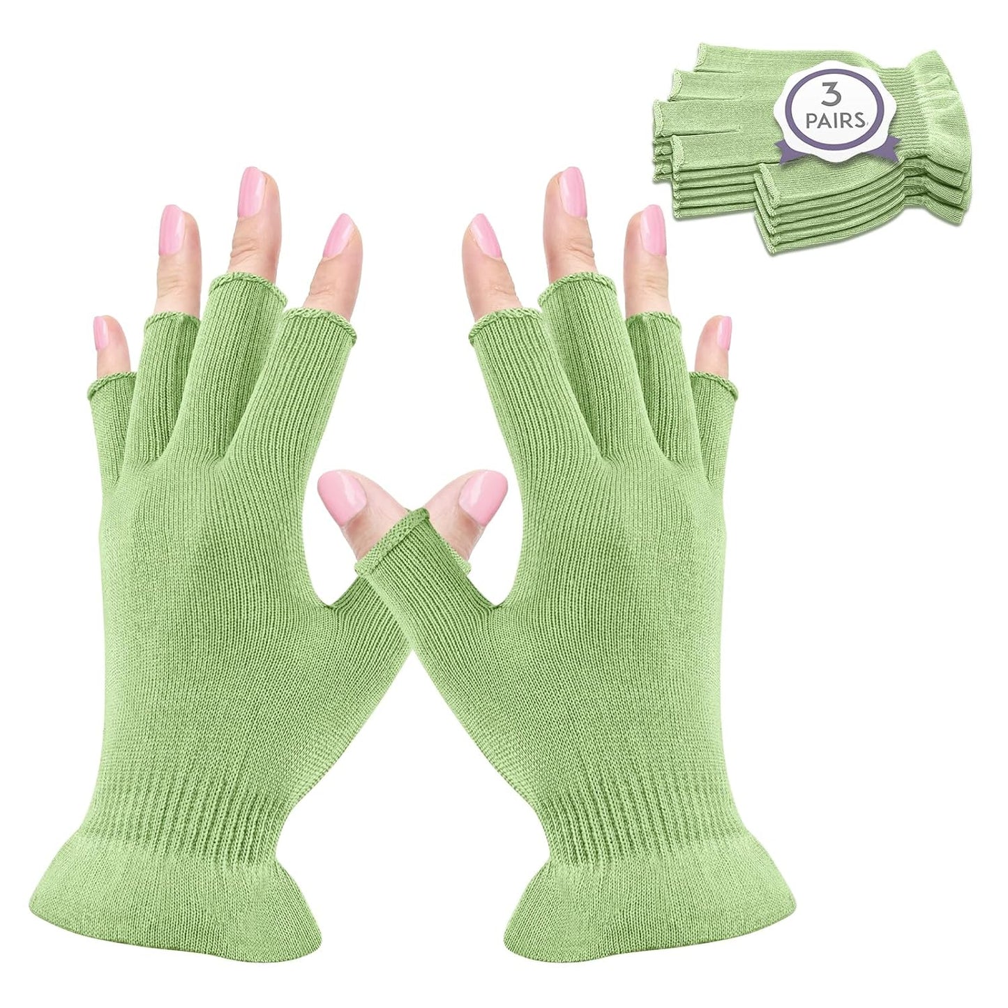 MIG4U Fingerless Moisturizing Gloves, Half Finger Touchscreen Beauty Glove for Eczema, SPA, Dry Hands, Skin Treatment, Summer Sun UV Protection, Apple Green, 3 Pairs L/XL