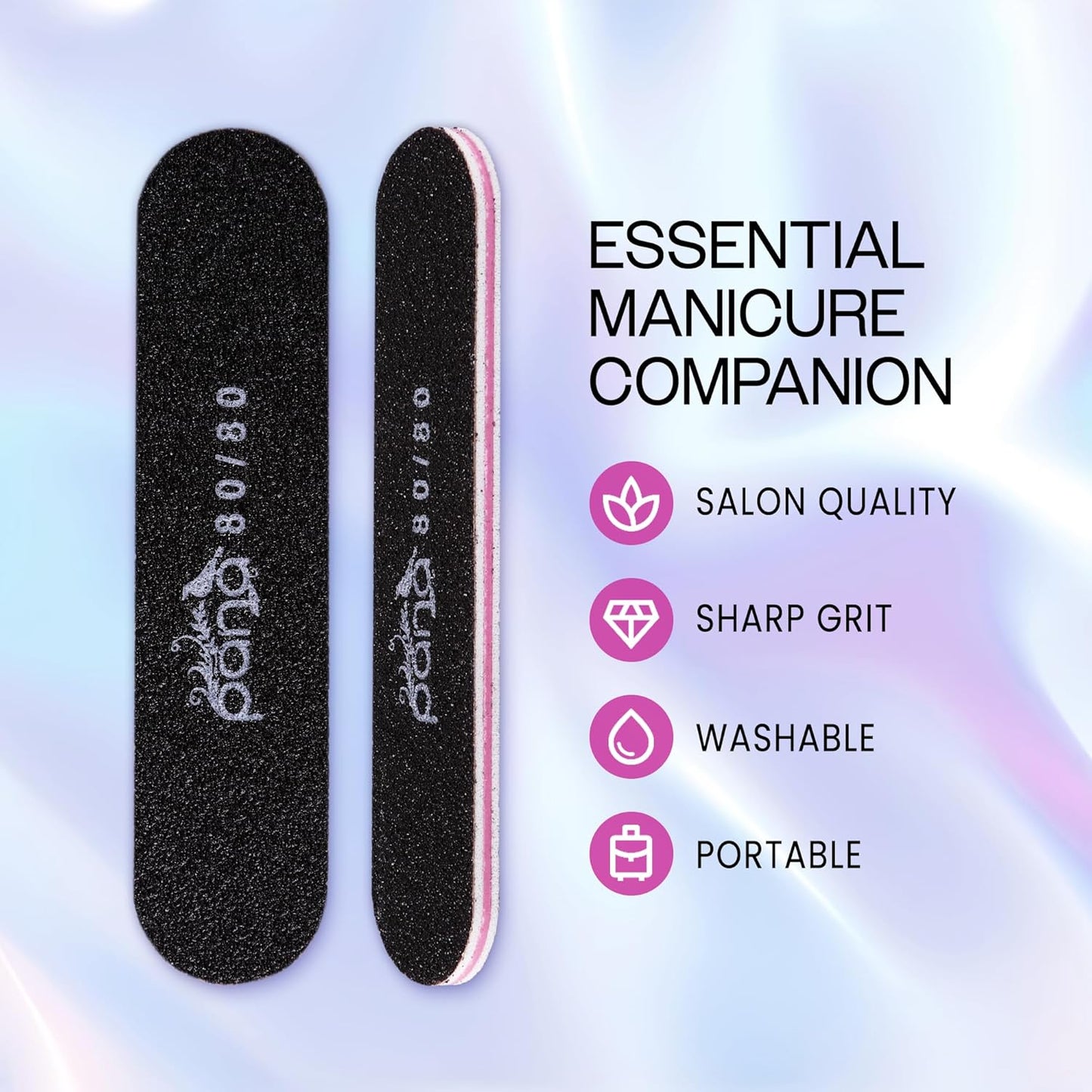 25PCS Mini Size PANA Professional Double Sided Nail Files - Black, 80/80 Grit - Emery Board Nail Buffering File Manicure Pedicure Nail Polisher Washable
