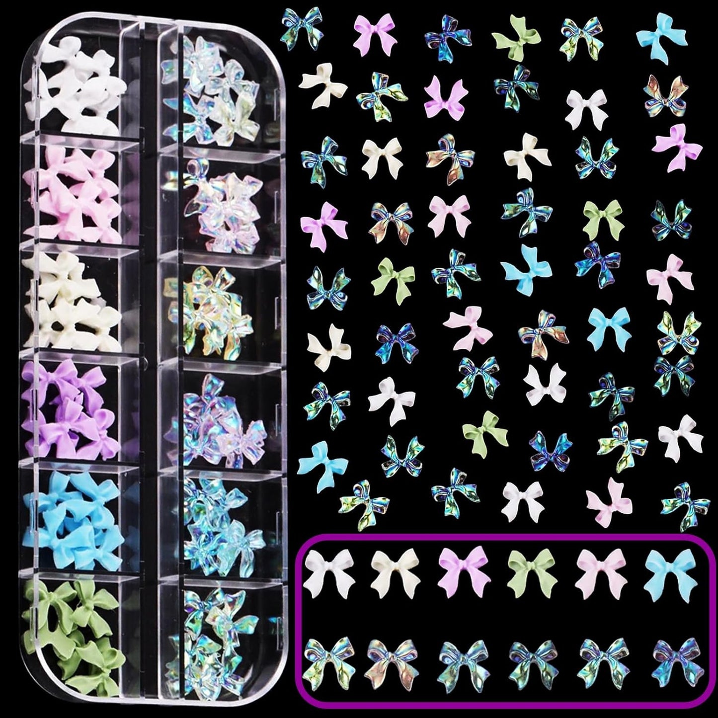 3D Nail Charms and Gems Kit, Color Candy Bow Bees Bear Animals Cartoon Nail Art Charms,Flatback Gems+Gold Bow Nail Studs+Gravel Diamond,Mixed Nail Rhinestones Manicure Kit Nail Art DIY Decoration