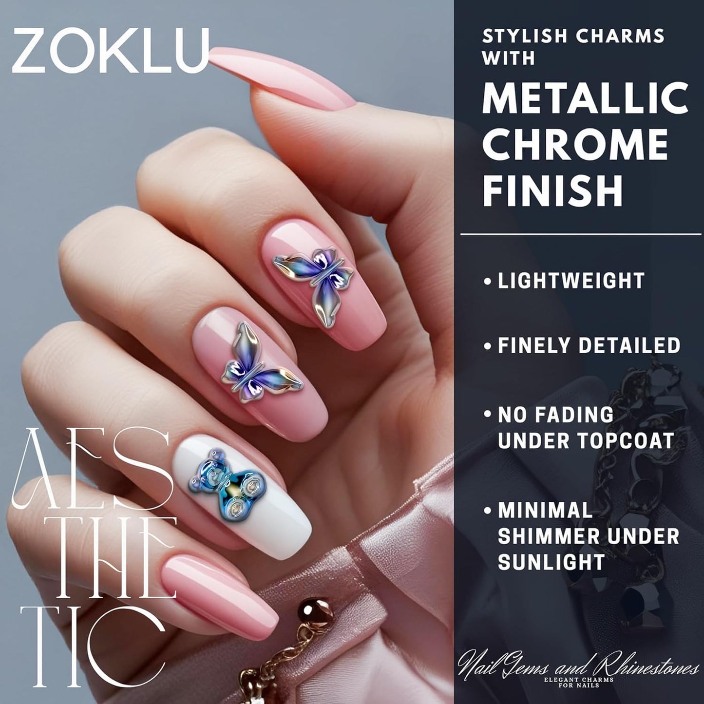 Rhinestones for Nails – Bow Nail Charms 520 Pcs Set with Gems, Butterfly Charms, 3D Flowers & Сrystals – Alloy Jewels for Nail Art, DIY Decorations, Weddings, Party Manicures & Creative Y2K Designs