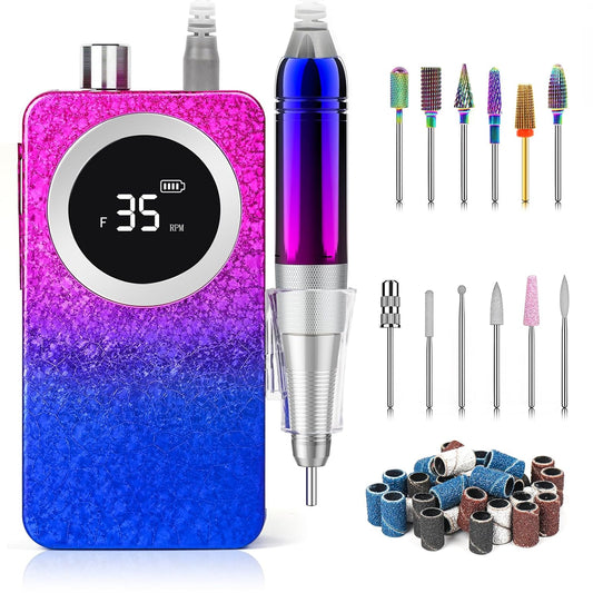 Portable 35000RPM Nail Drill Machine Gradient Color Electric Nail File with TFT Display Rechargeable Efile Professional Nail Drills for Gel Nails for Manicure Pedicure