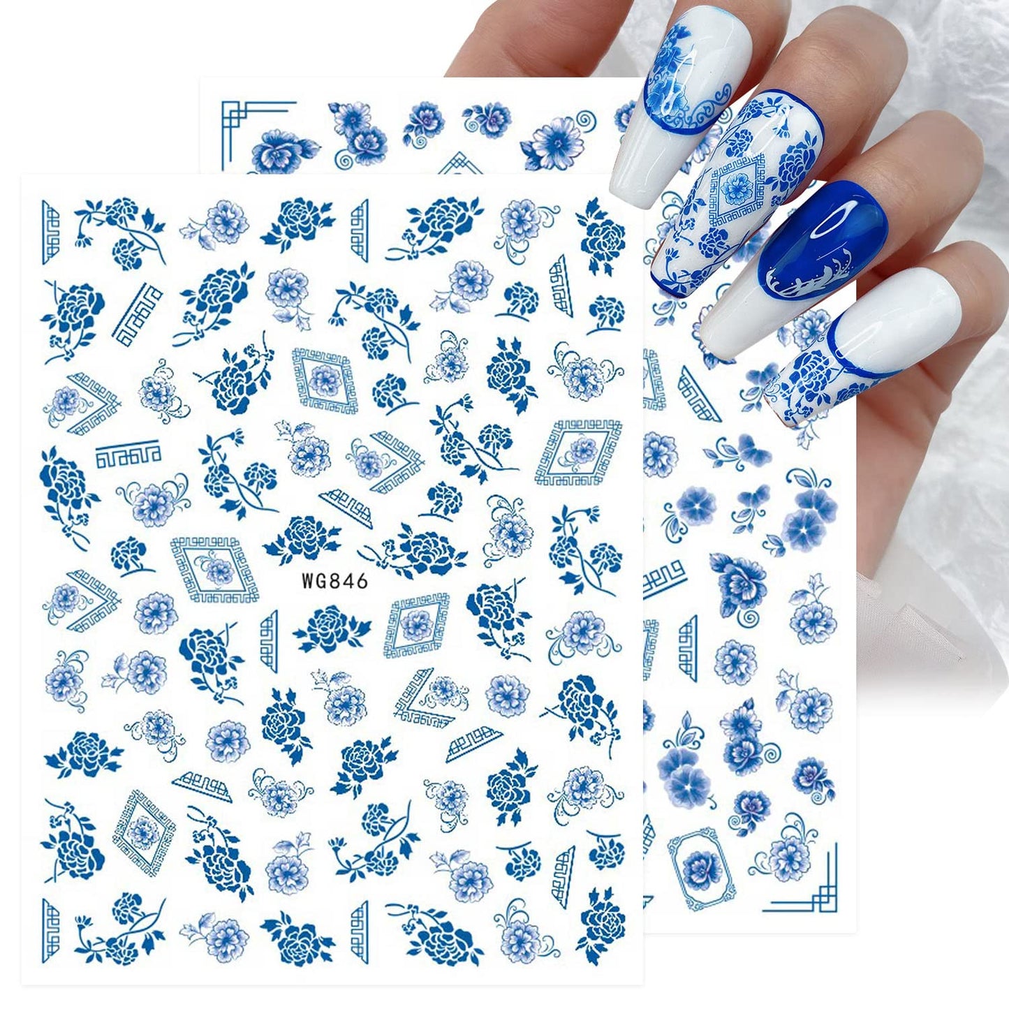 8 Sheets Blue and White Porcelain Nail Art Stickers Decals Self-Adhesive Pegatinas para Uñas Retro Elements Tiger Lion Dragon Flowers Design Manicure Tips Nail Decoration for Women Girls