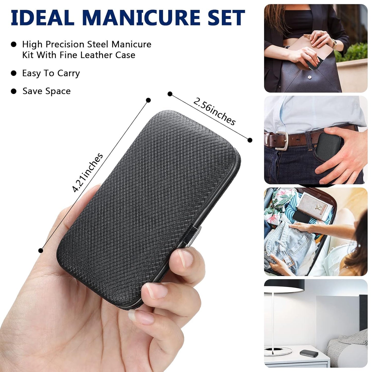 Geosar 12 Sets Manicure Set Nail Clippers Pedicure Kit 8 in 1 Grooming Stainless Steel Kits Nail Care Tools with Travel Case Xmas Gifts for Men Women(Black)