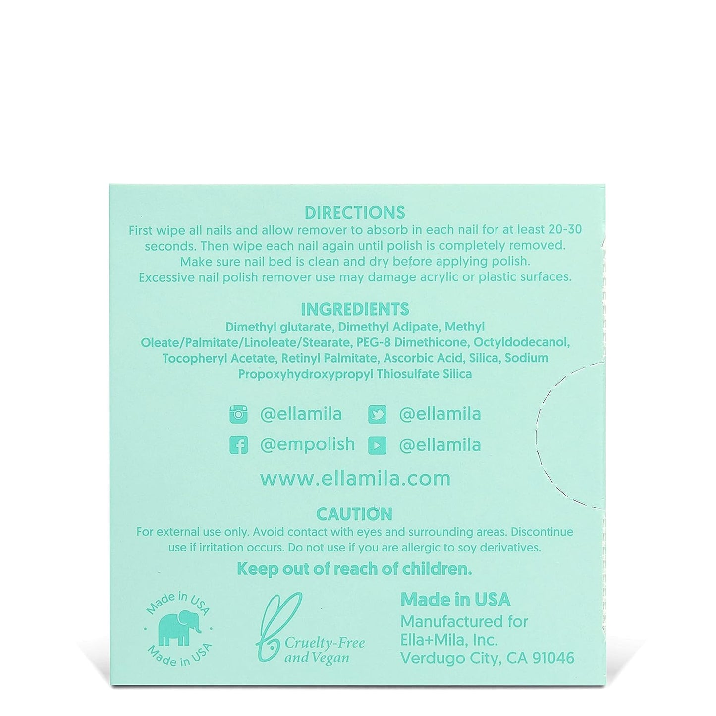 ella+mila Soy Nail Polish Remover Wipes Non-Acetone Lint Free Nail Wipes - Non-Toxic Fingernail Polish Remover - Unscented & Enriched with Vitamins A,C & E (5 Pack)