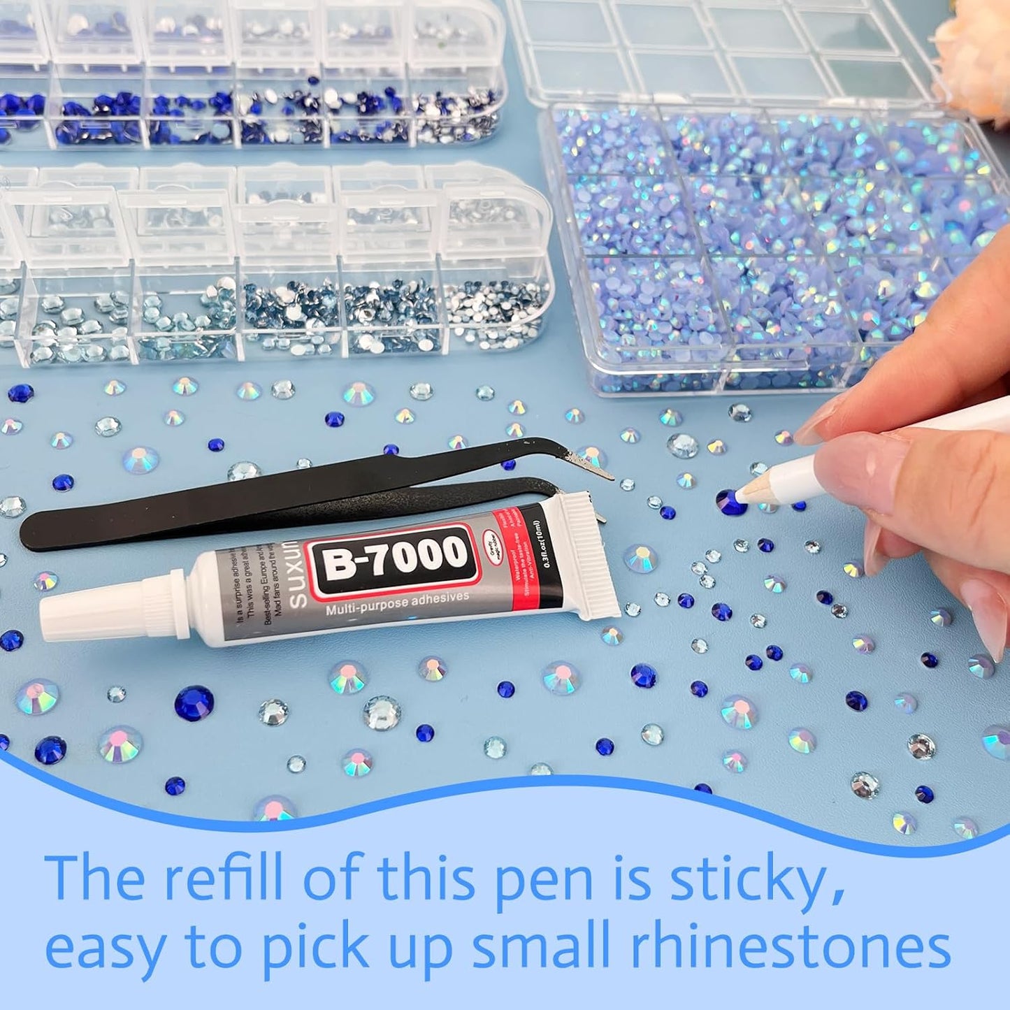 ASTARON Blue Resin Rhinestones for Crafting, 2mm-6mm Mixed Flatback Resin Gemstones for Crafts Gems Bulk Jelly AB Bedazzling Diamonds with Glue for Nails, Tumblers, Mugs Decoration