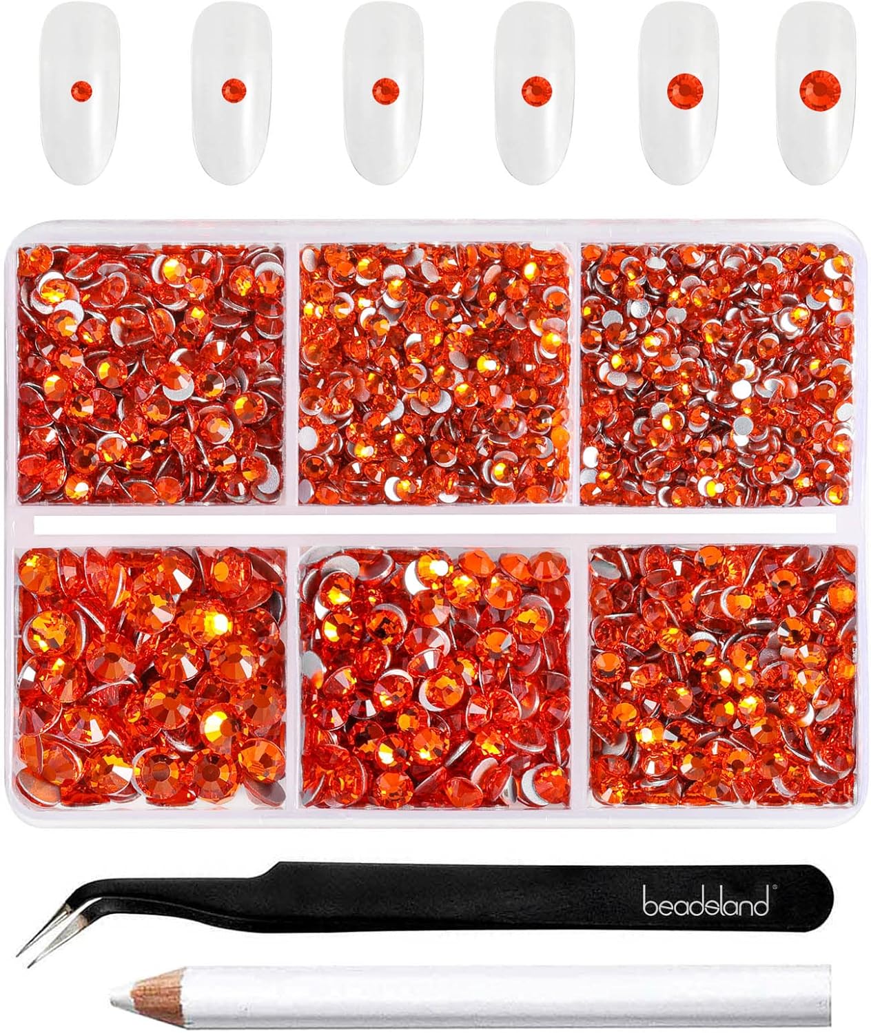 Beadsland 4300pcs Flatback Rhinestones,Orange Rhinestone Nail Gems Round Crystal Rhinestones for Crafts,Mixed 6 Sizes with Picking Tweezers and Wax Pencil Kit, SS6-SS20,Hyacinth/Orange
